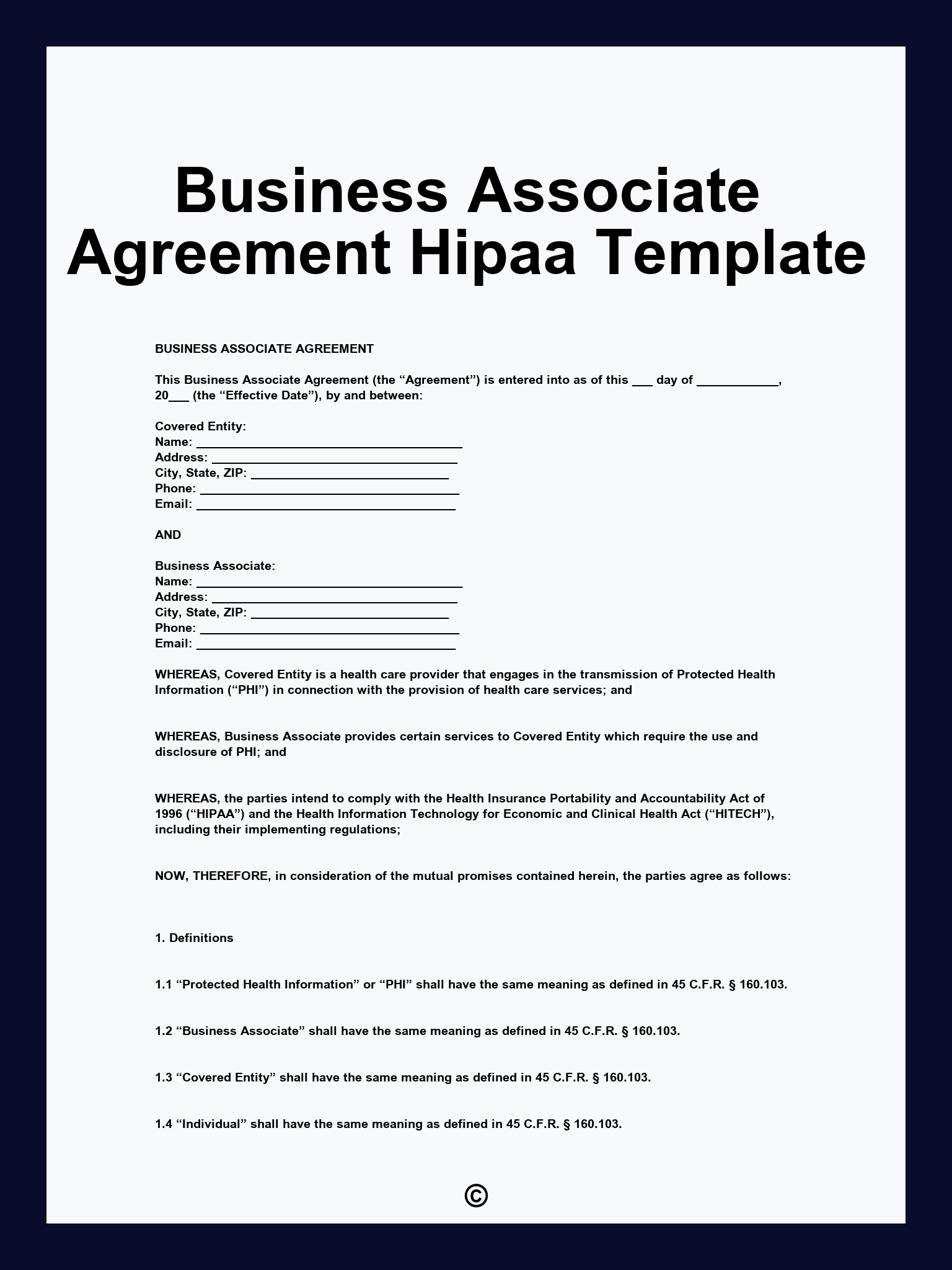 Business Associate Agreement Hipaa Template