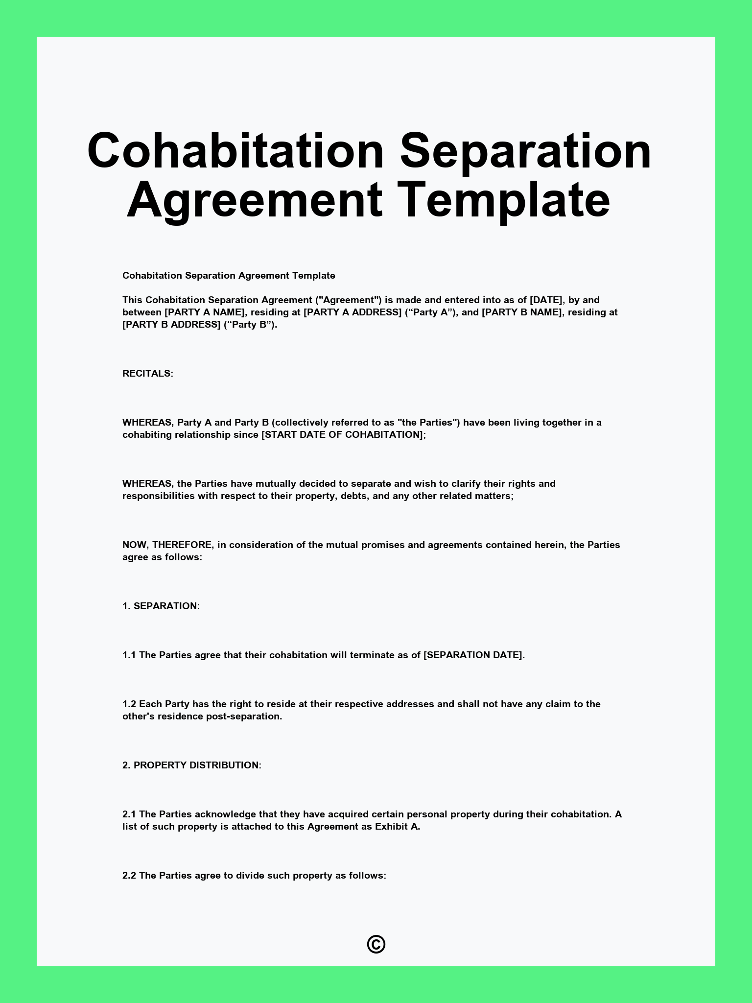 Cohabitation Separation Agreement Template