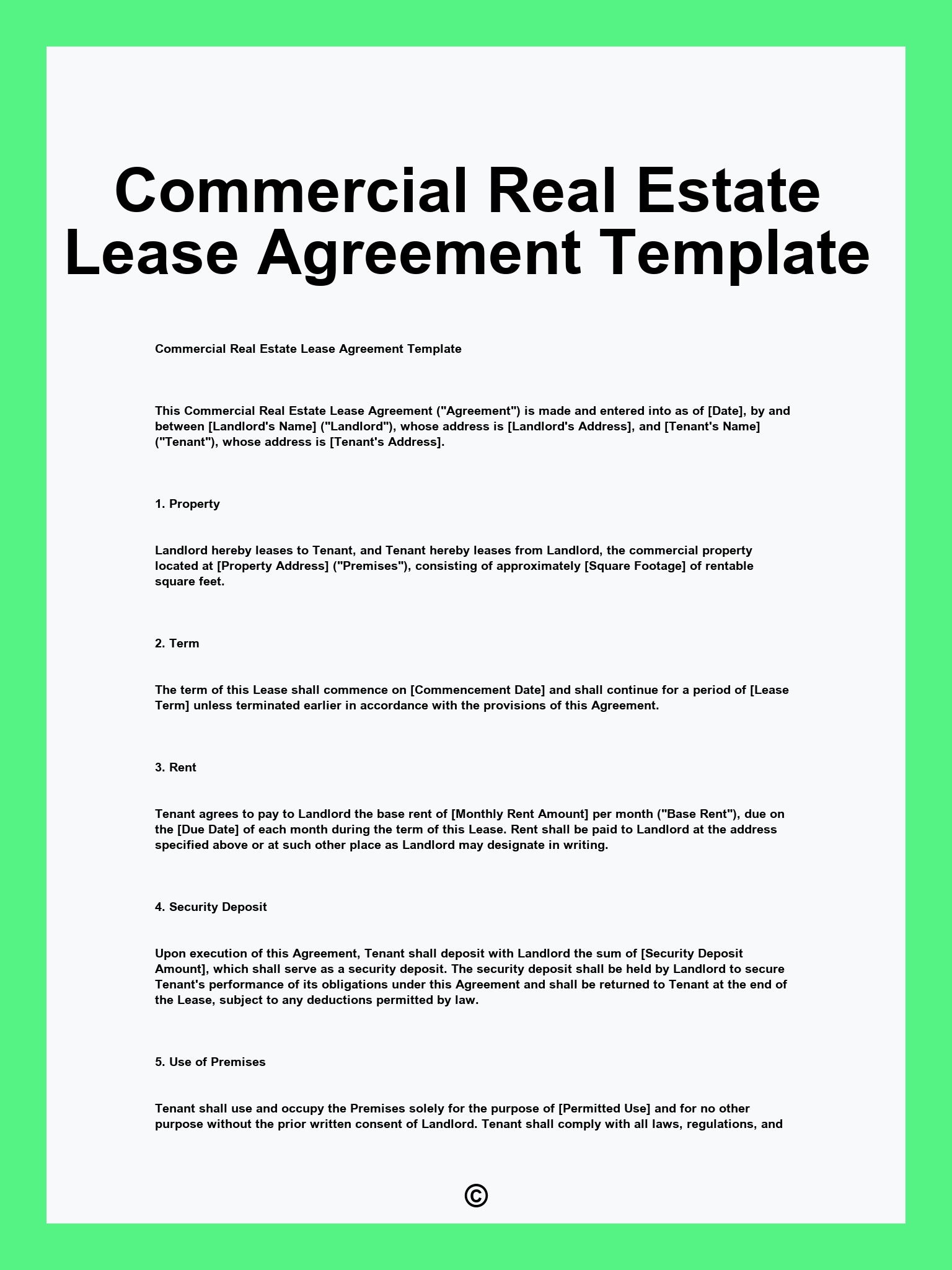 Commercial Real Estate Lease Agreement Template