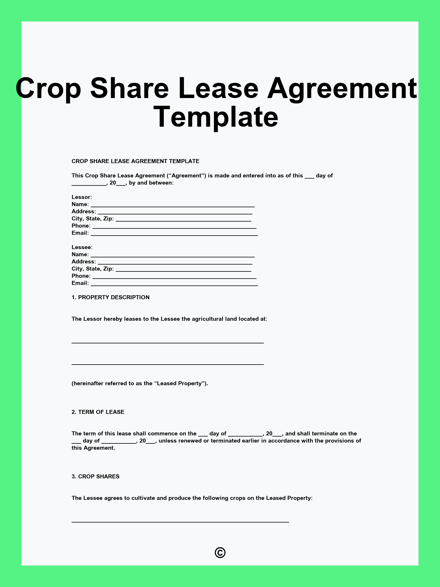 Crop Share Lease Agreement Template
