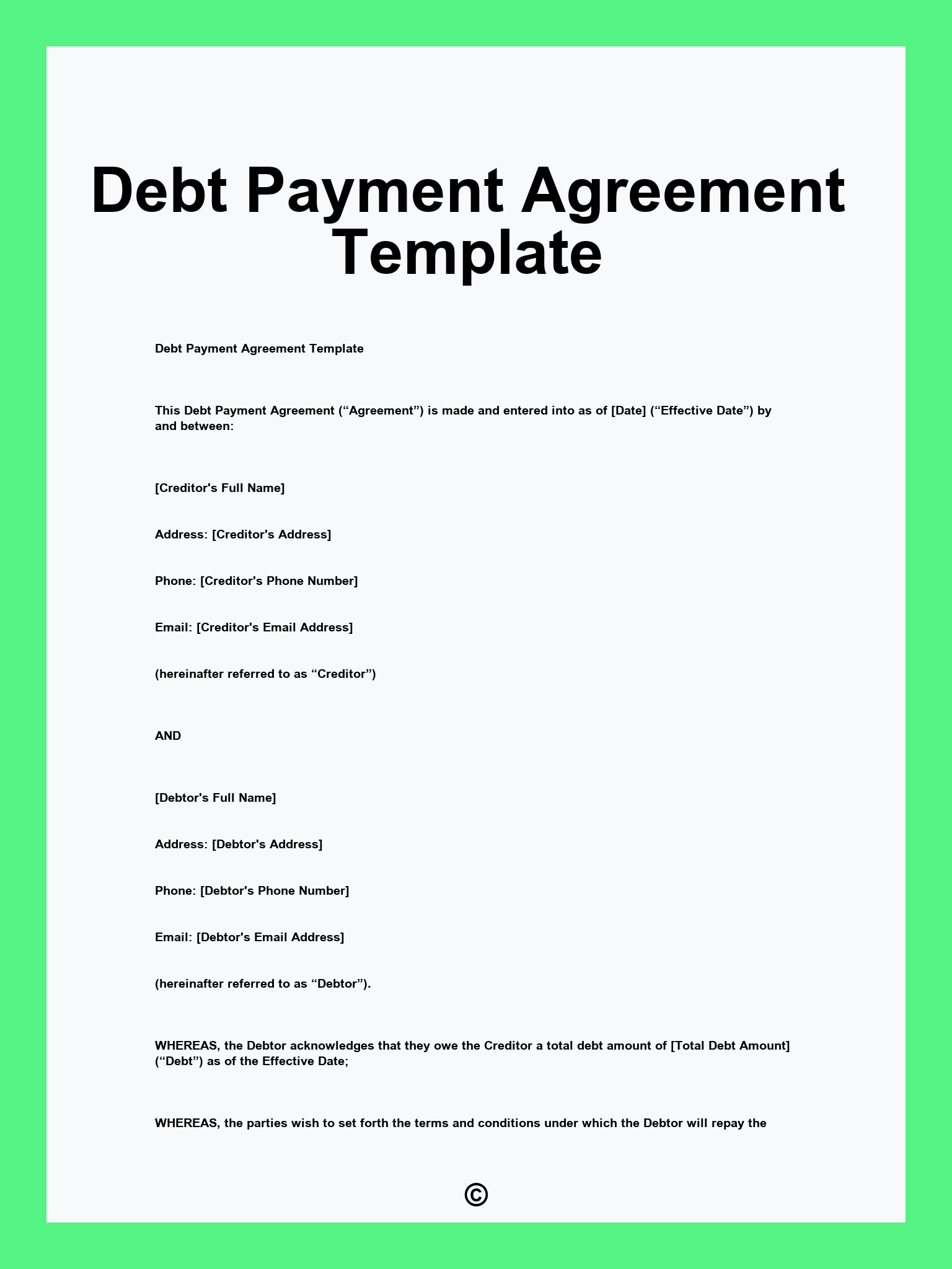 Debt Payment Agreement Template