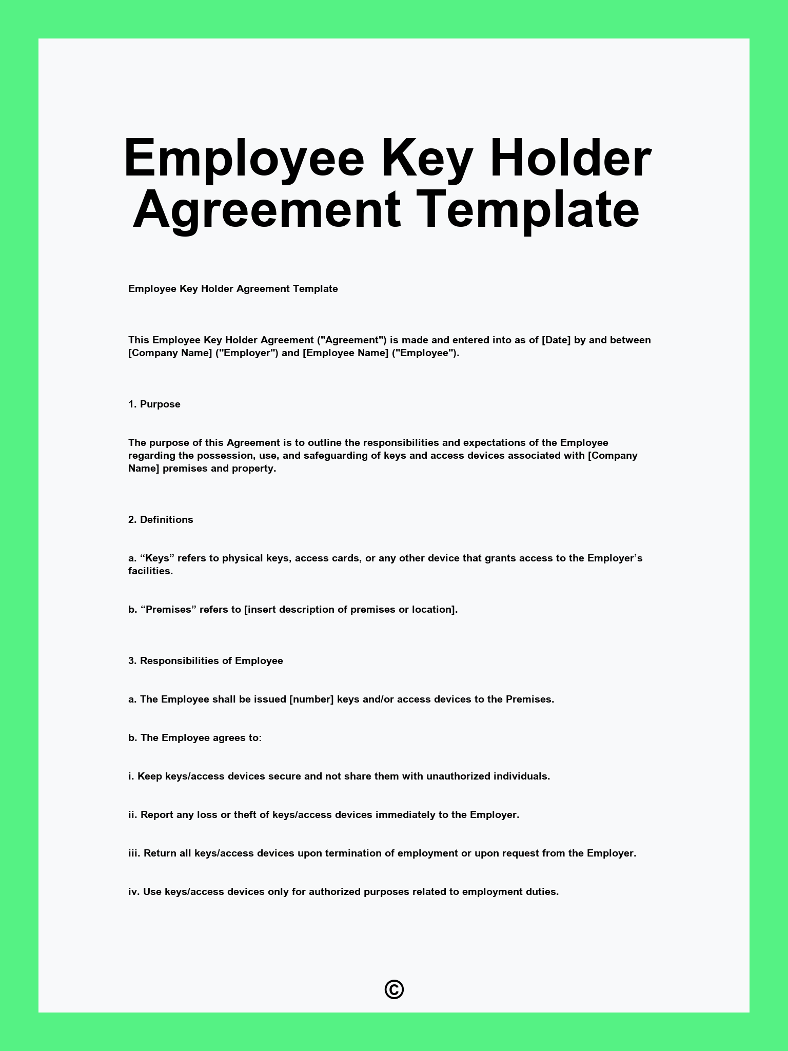 Employee Key Holder Agreement Template