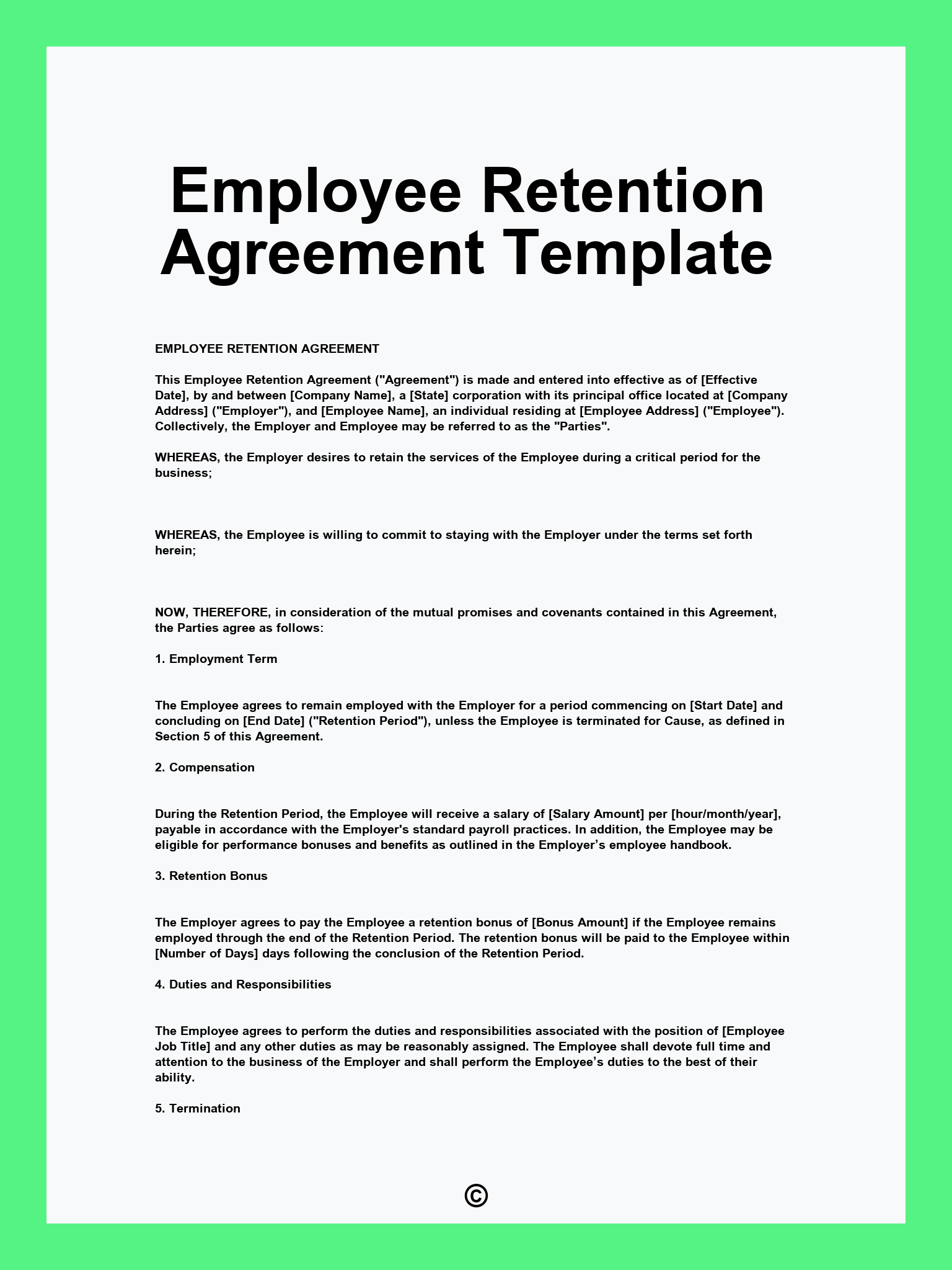 Employee Retention Agreement Template