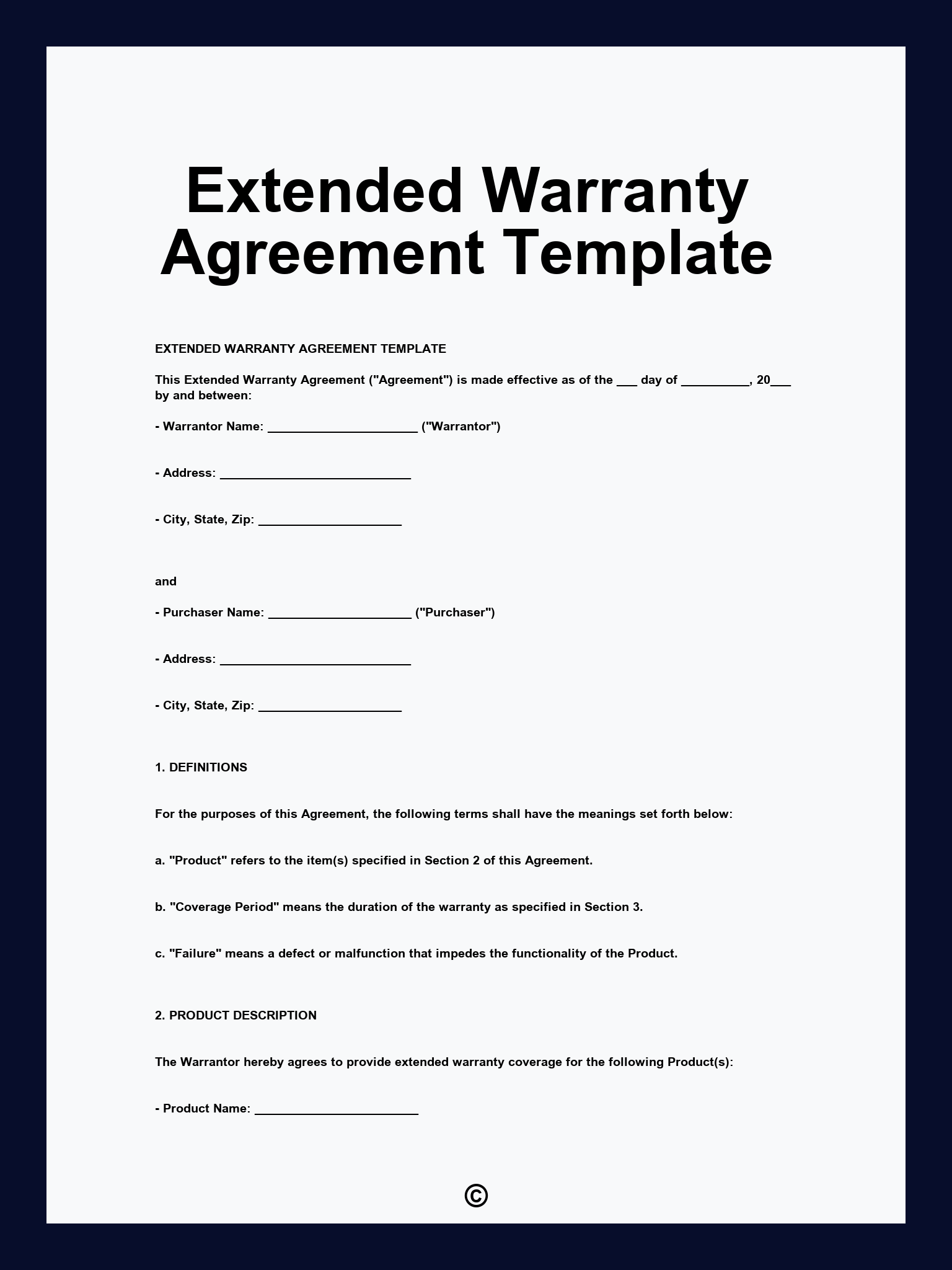 Extended Warranty Agreement Template