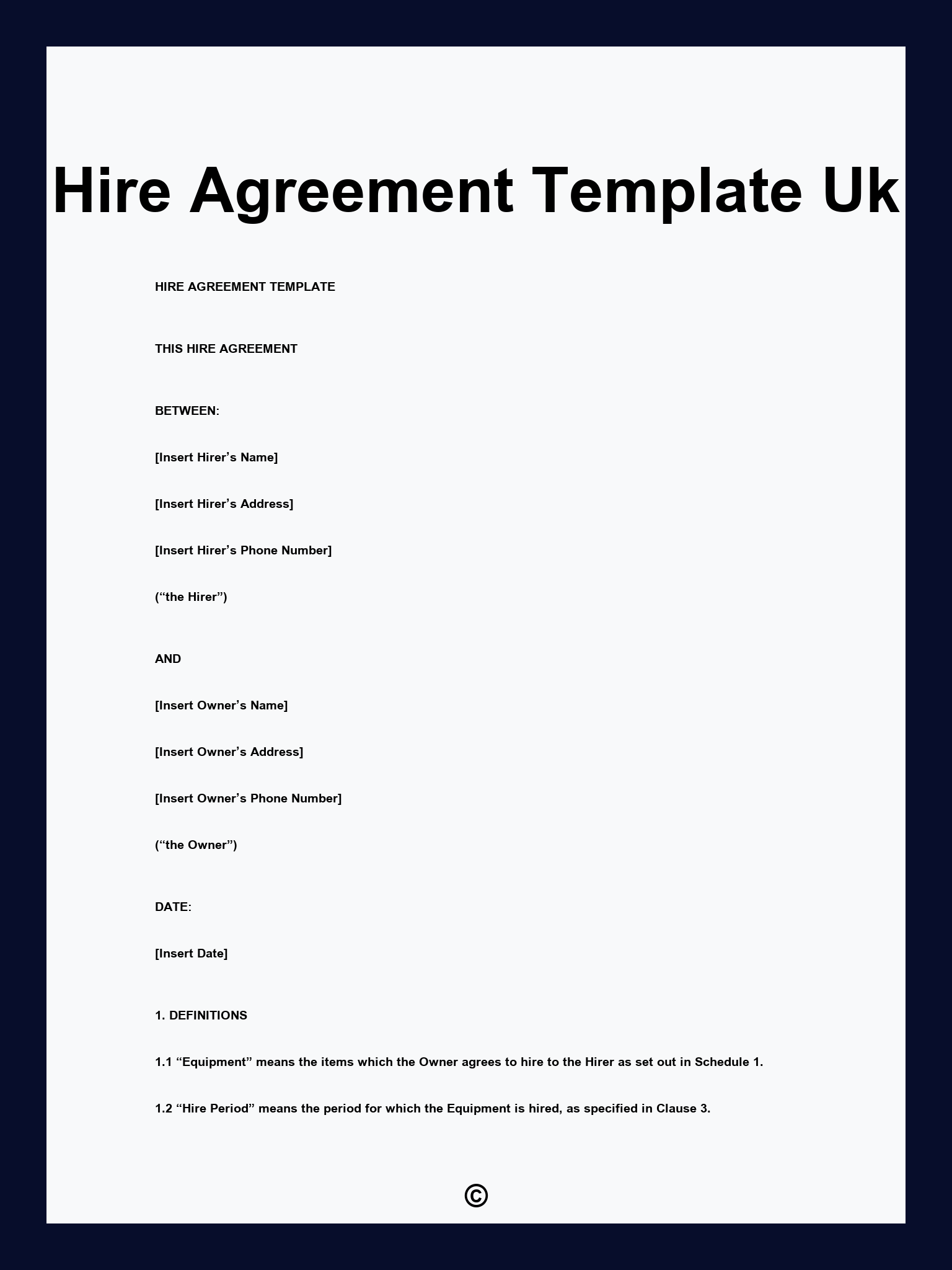 Hire Agreement Template Uk
