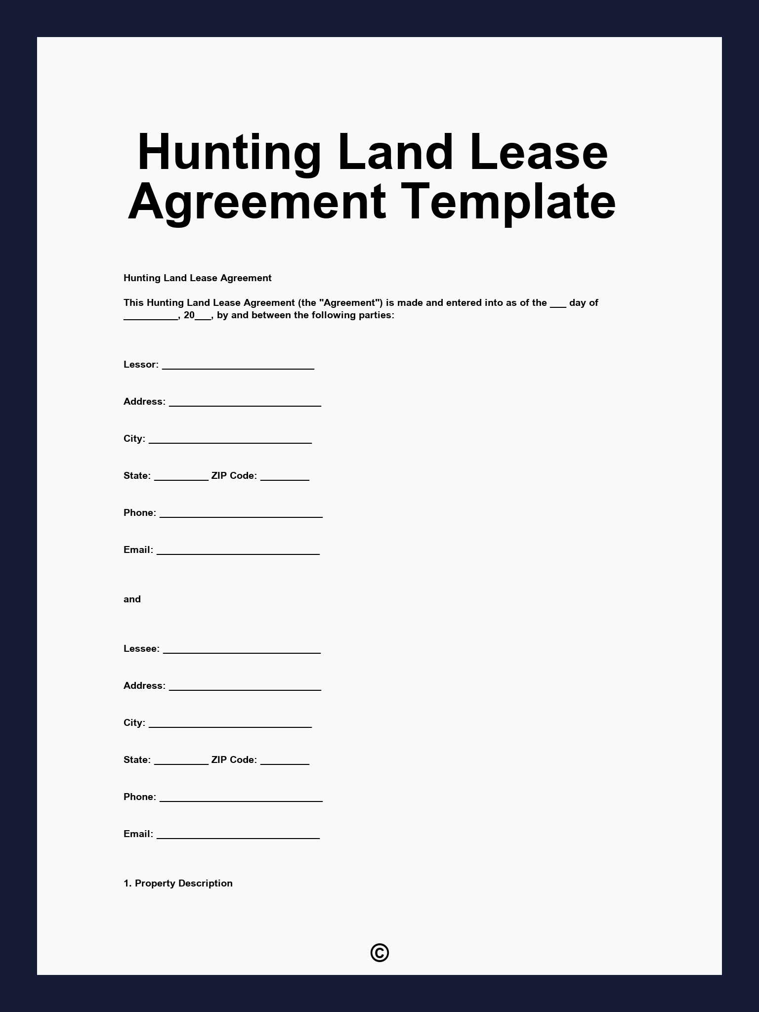 Hunting Land Lease Agreement Template