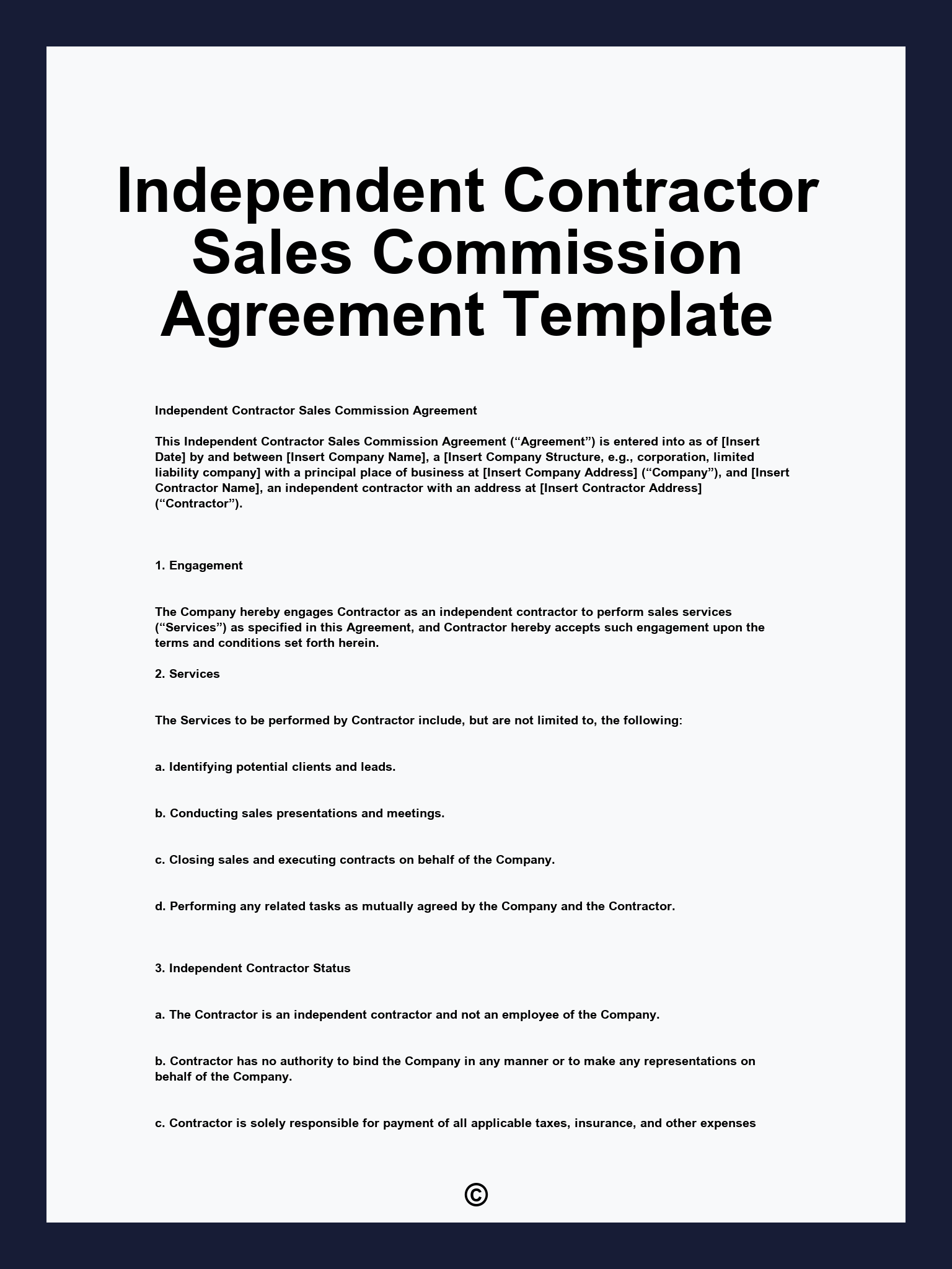 Independent Contractor Sales Commission Agreement Template
