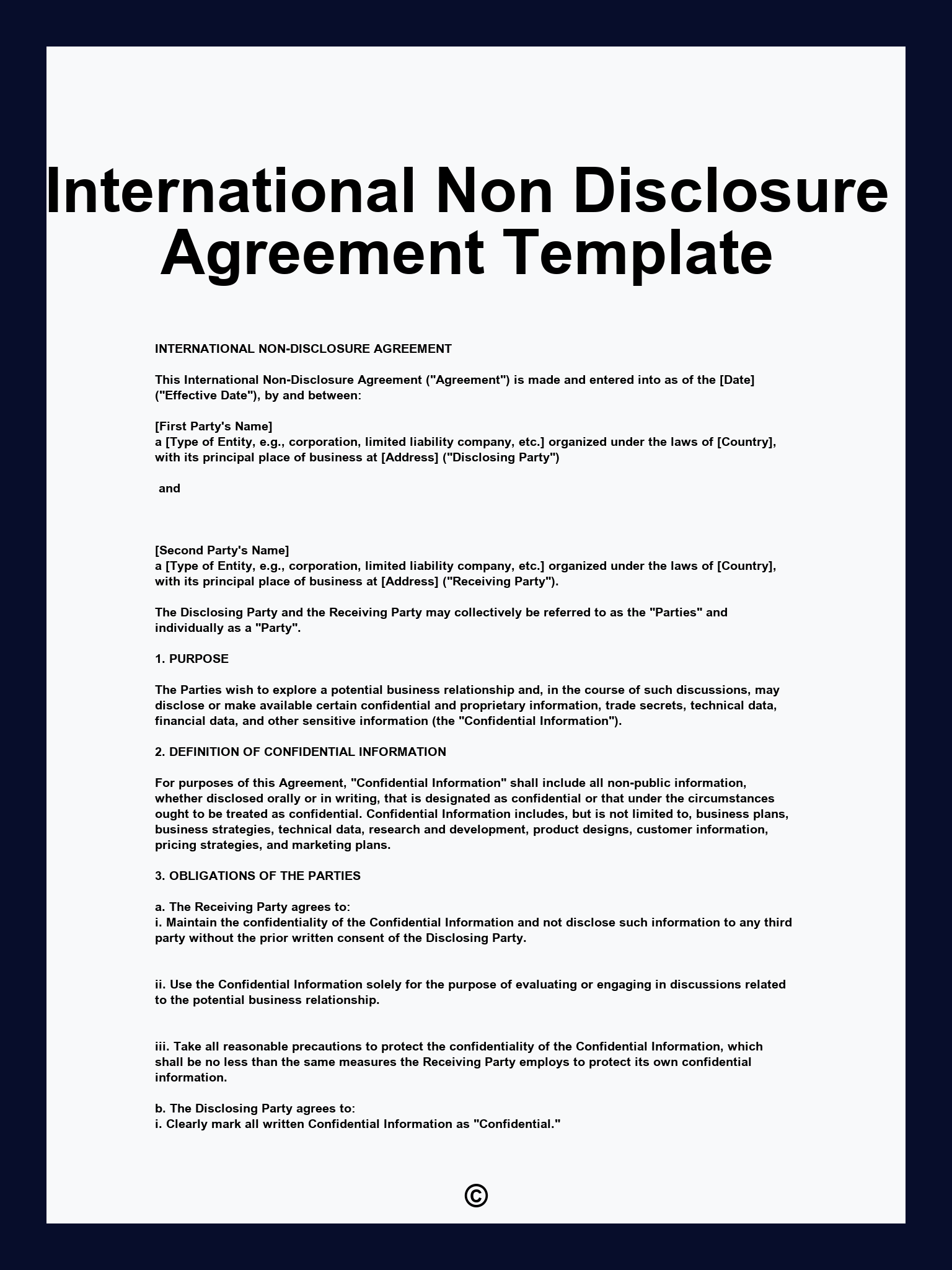 International Non Disclosure Agreement Template