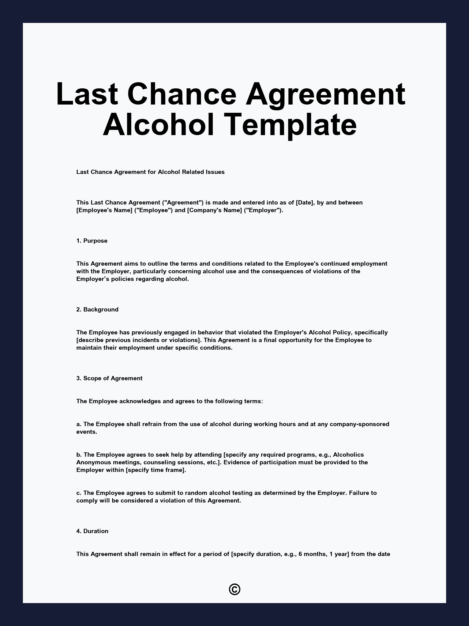 Last Chance Agreement Alcohol Template