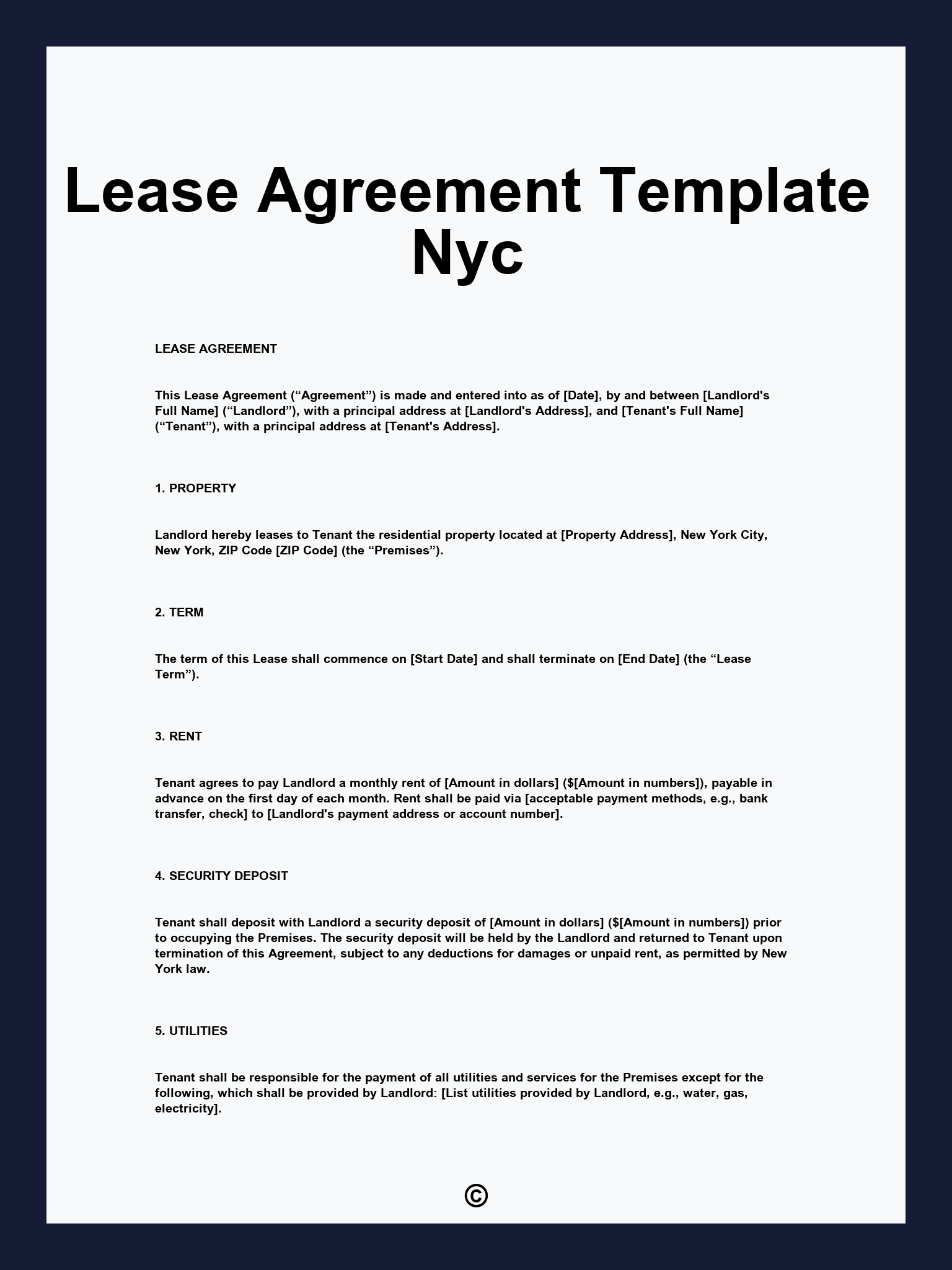 Lease Agreement Template Nyc