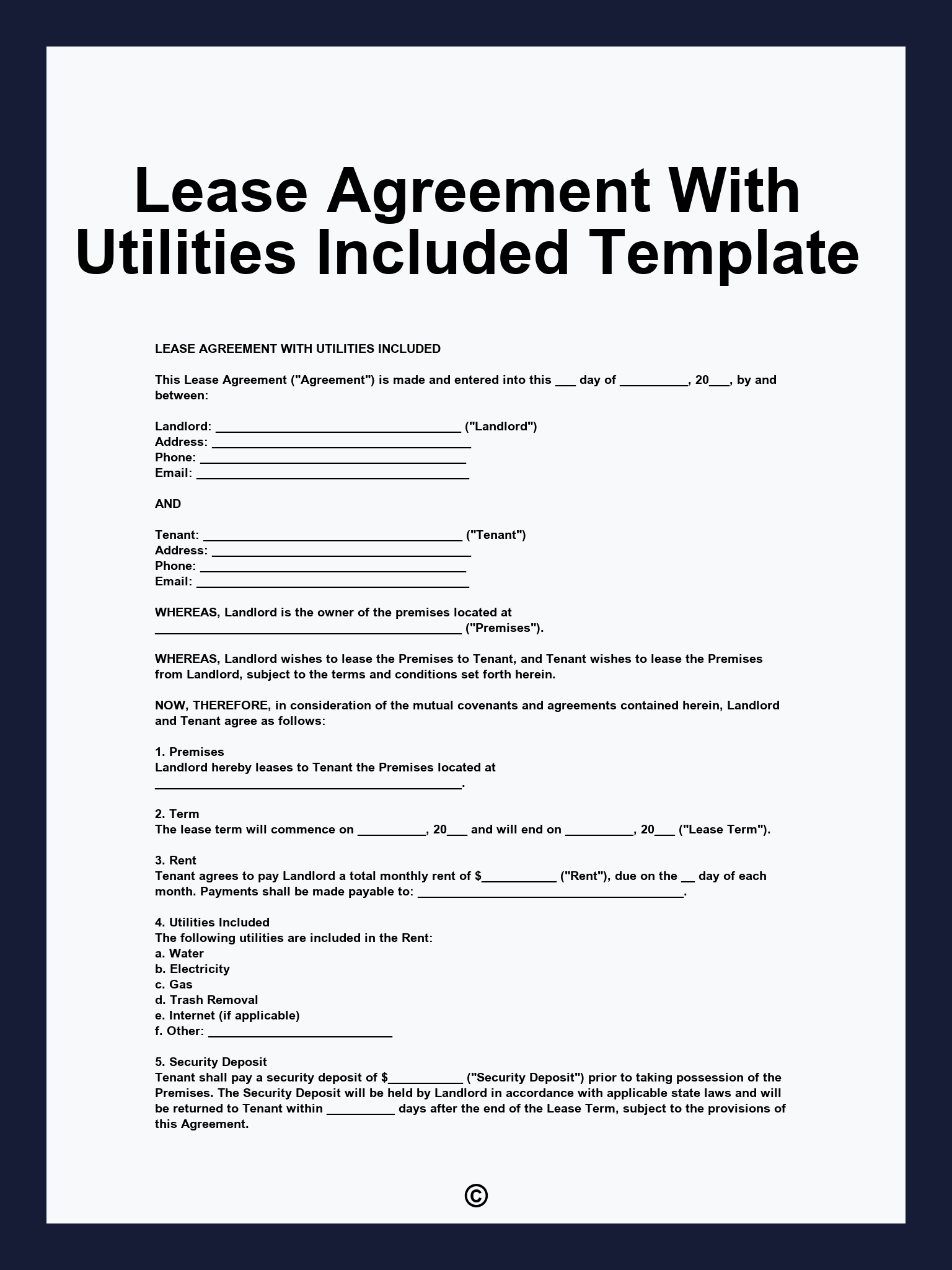 Lease Agreement With Utilities Included Template