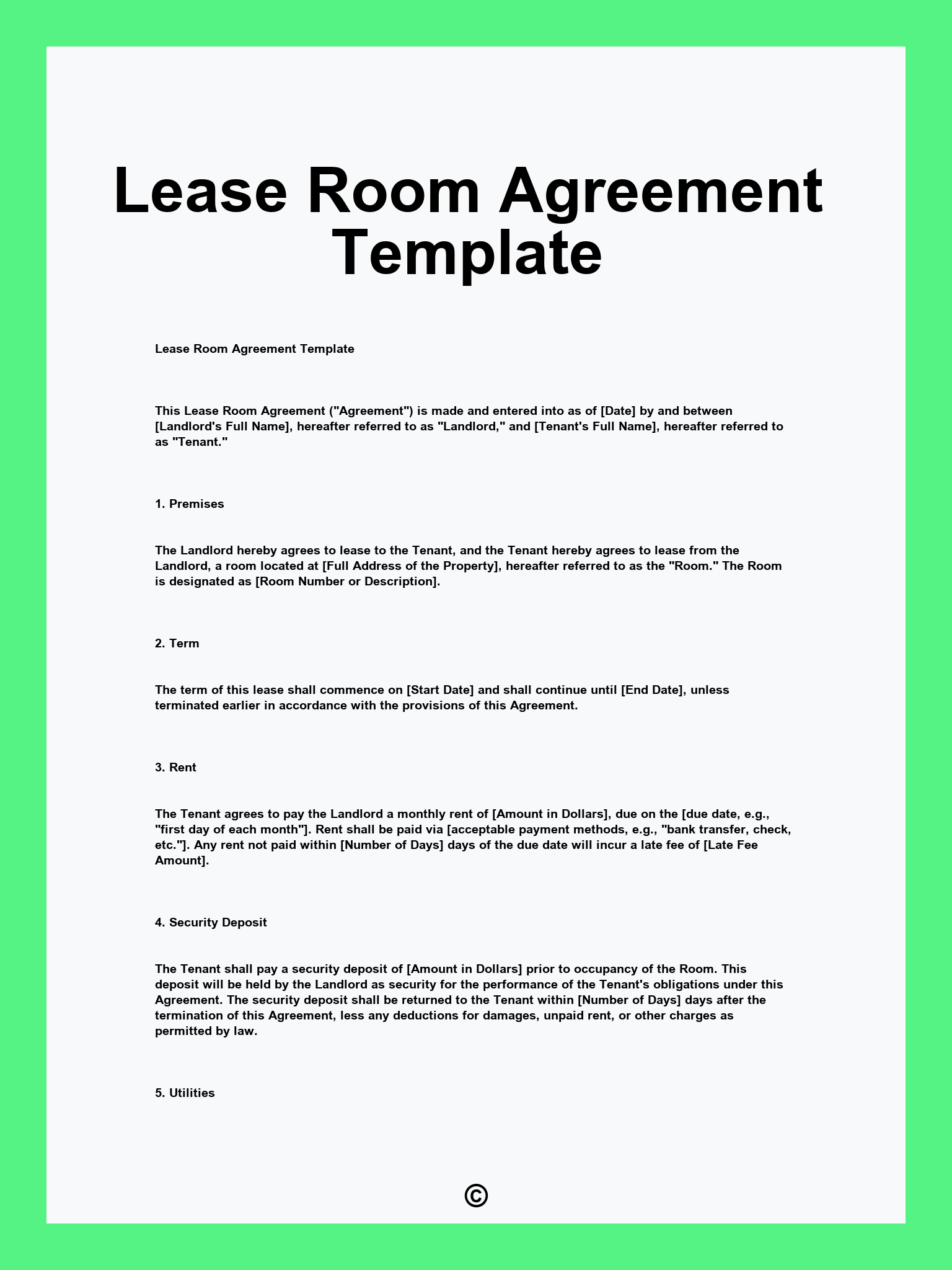 Lease Room Agreement Template