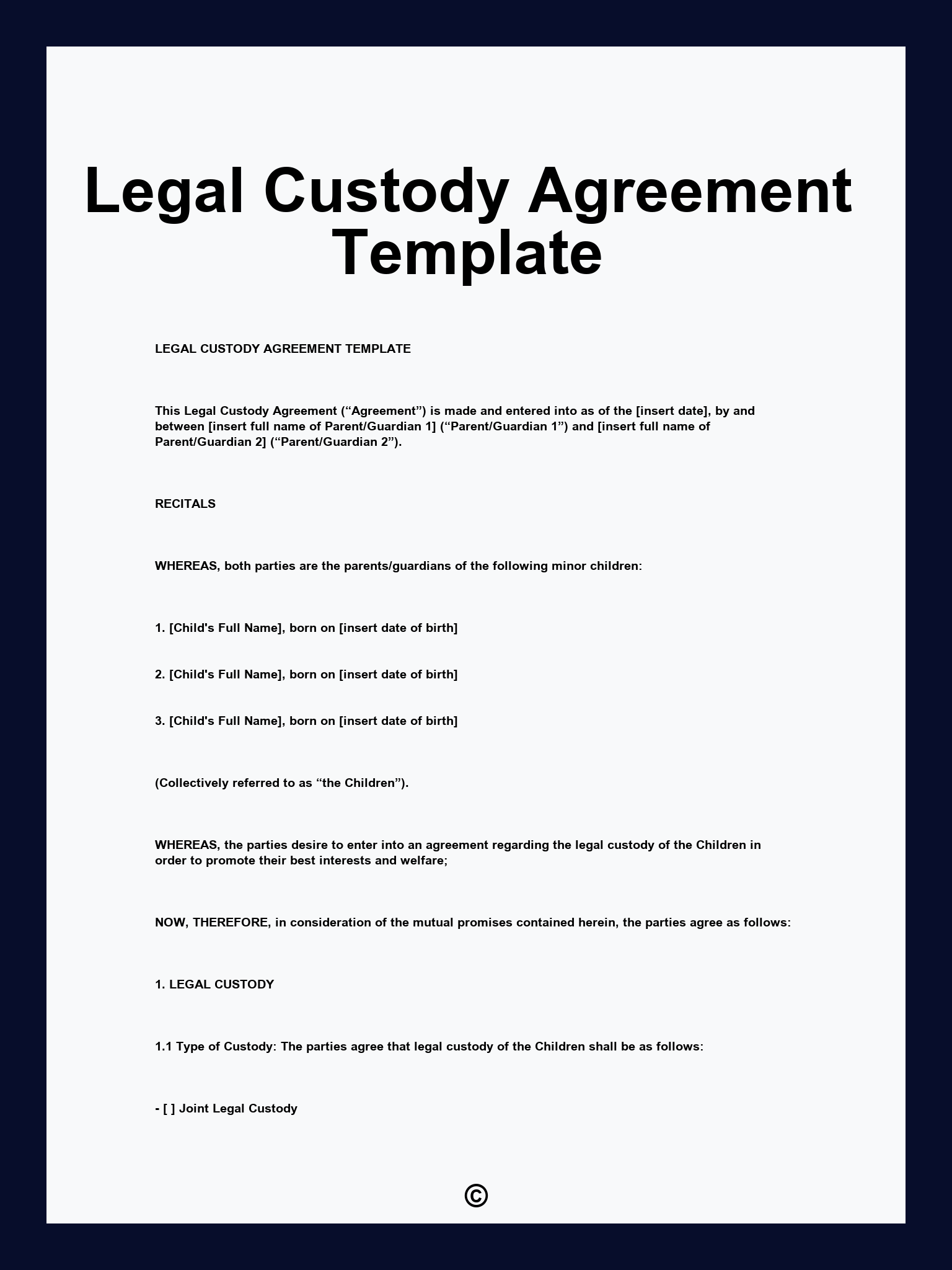 Legal Custody Agreement Template