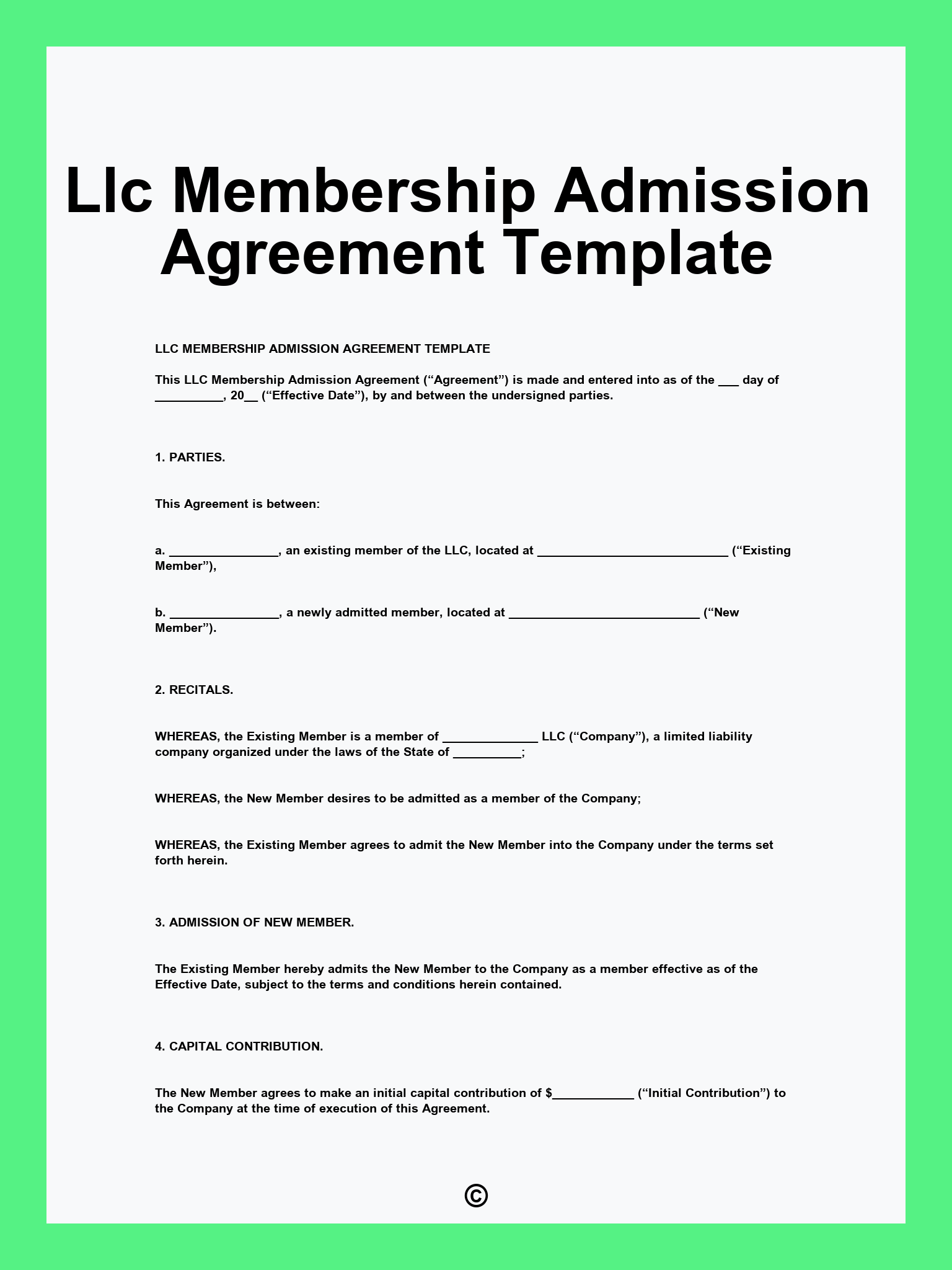 Llc Membership Admission Agreement Template