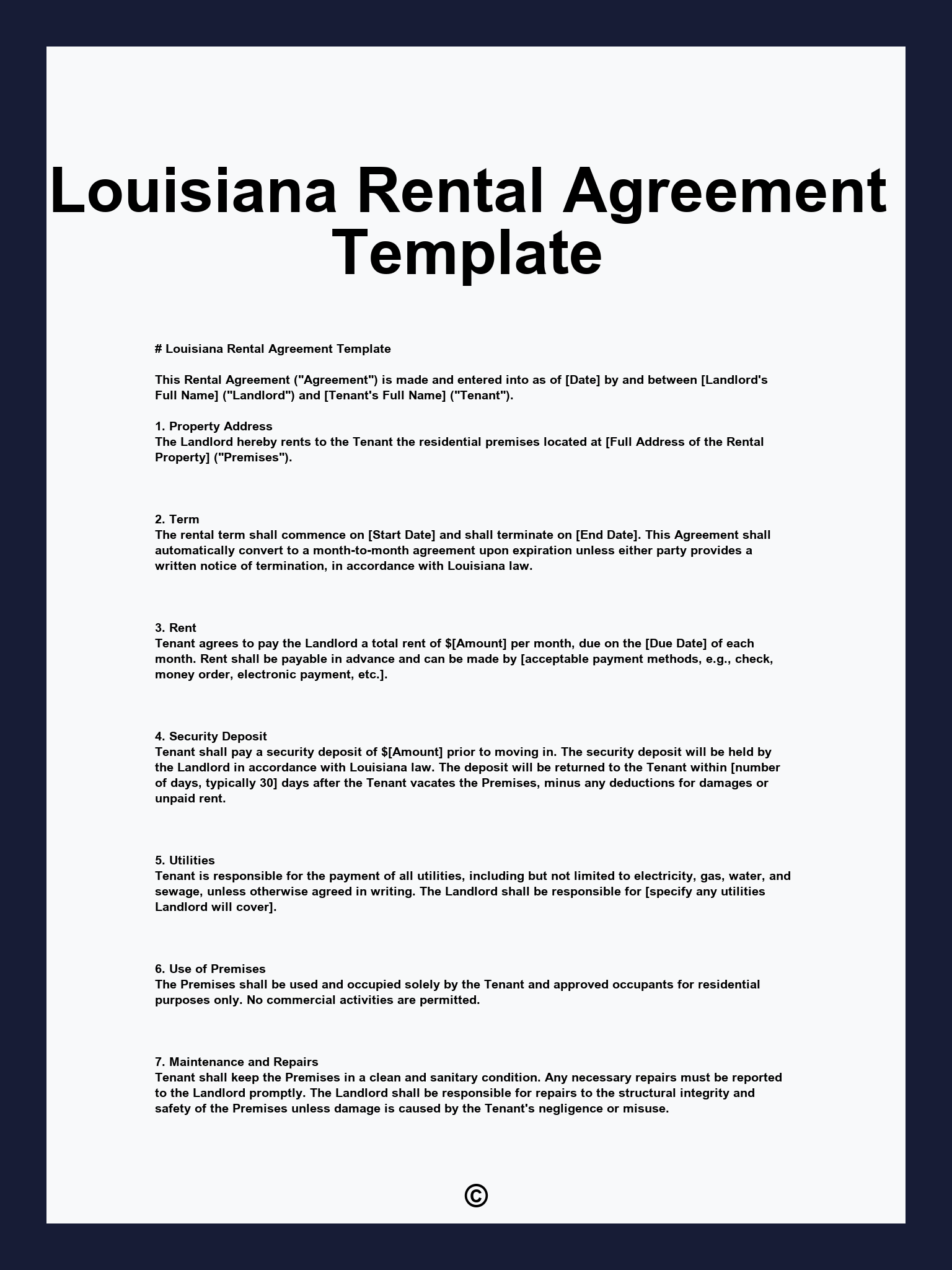 Louisiana Rental Agreement Template