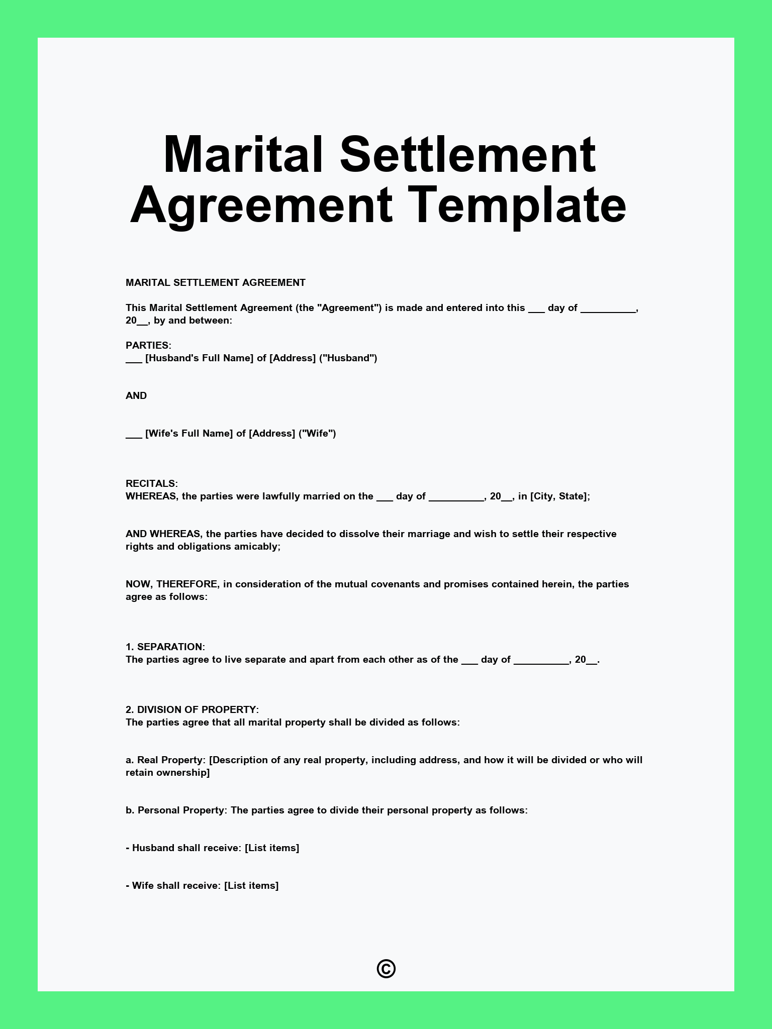 Marital Settlement Agreement Template