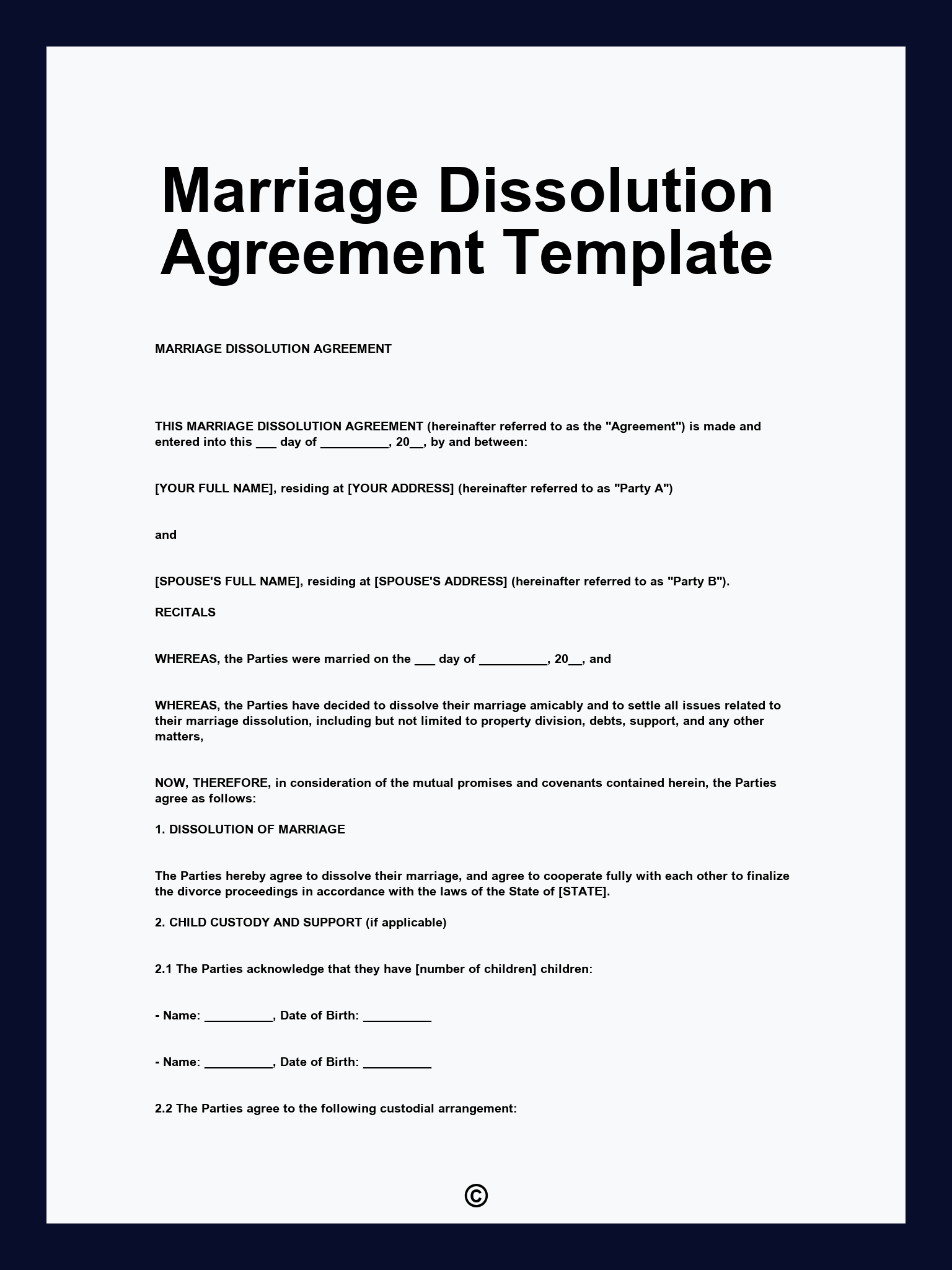 Marriage Dissolution Agreement Template