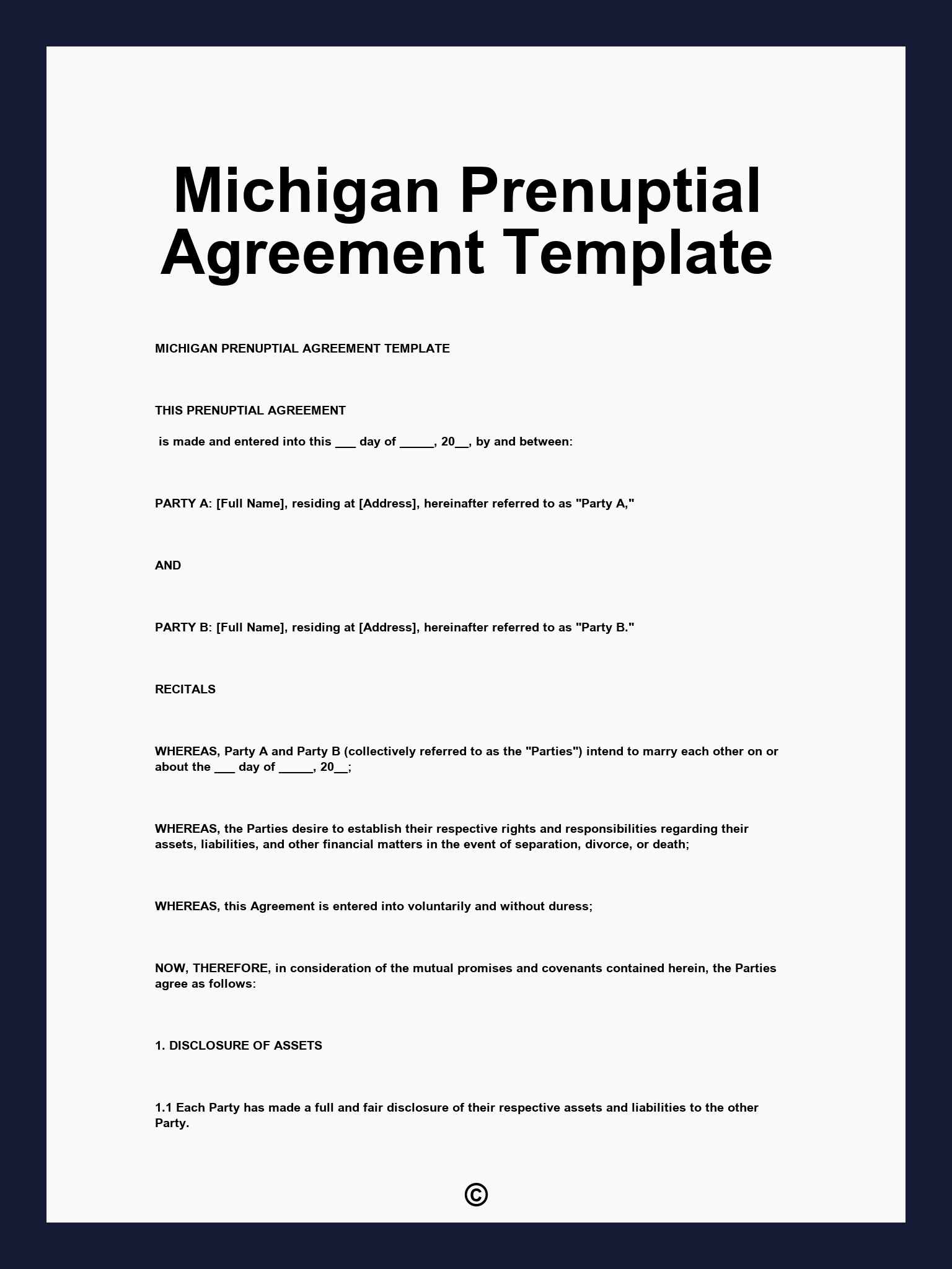 Michigan Prenuptial Agreement Template