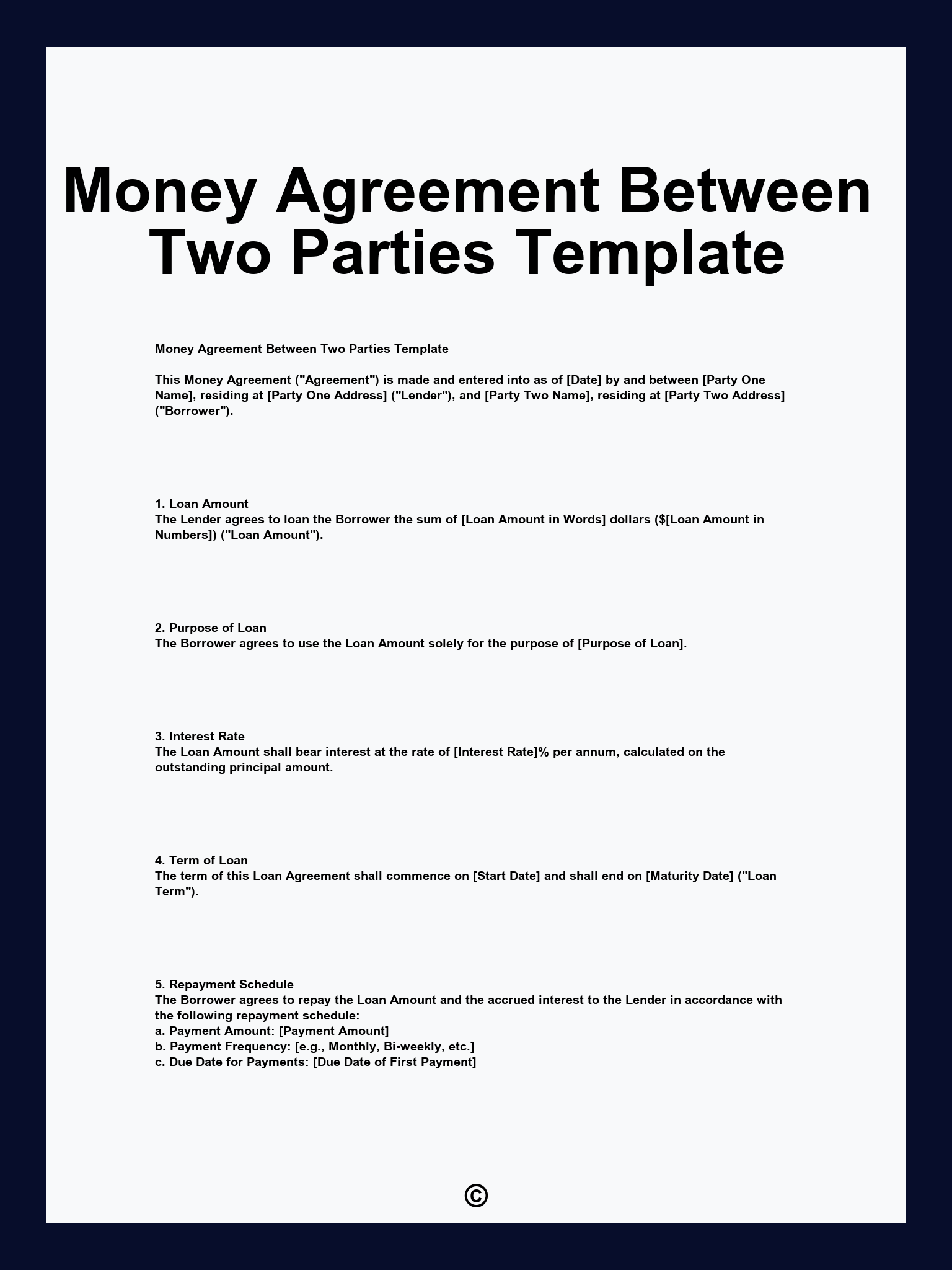Money Agreement Between Two Parties Template