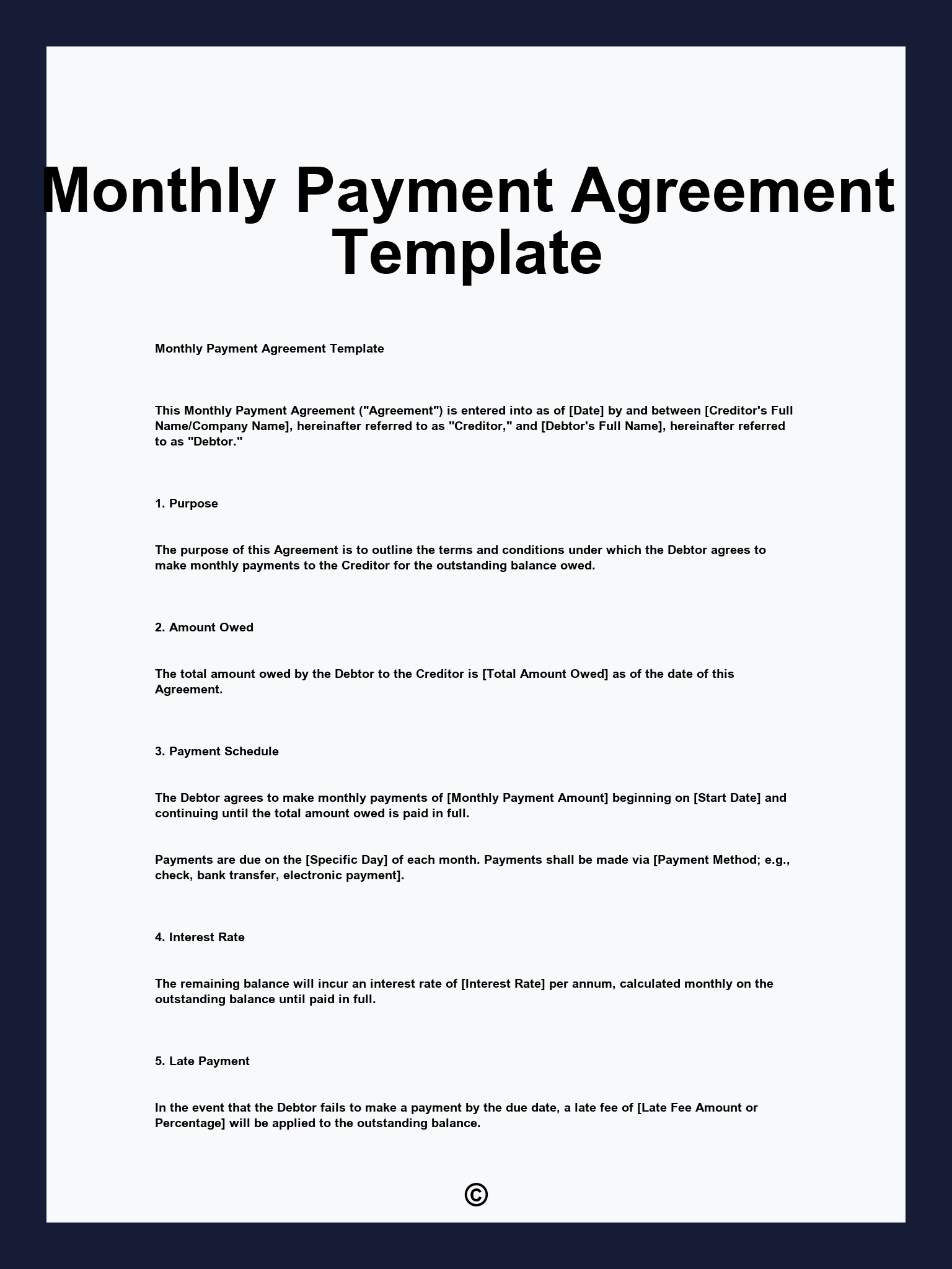Monthly Payment Agreement Template