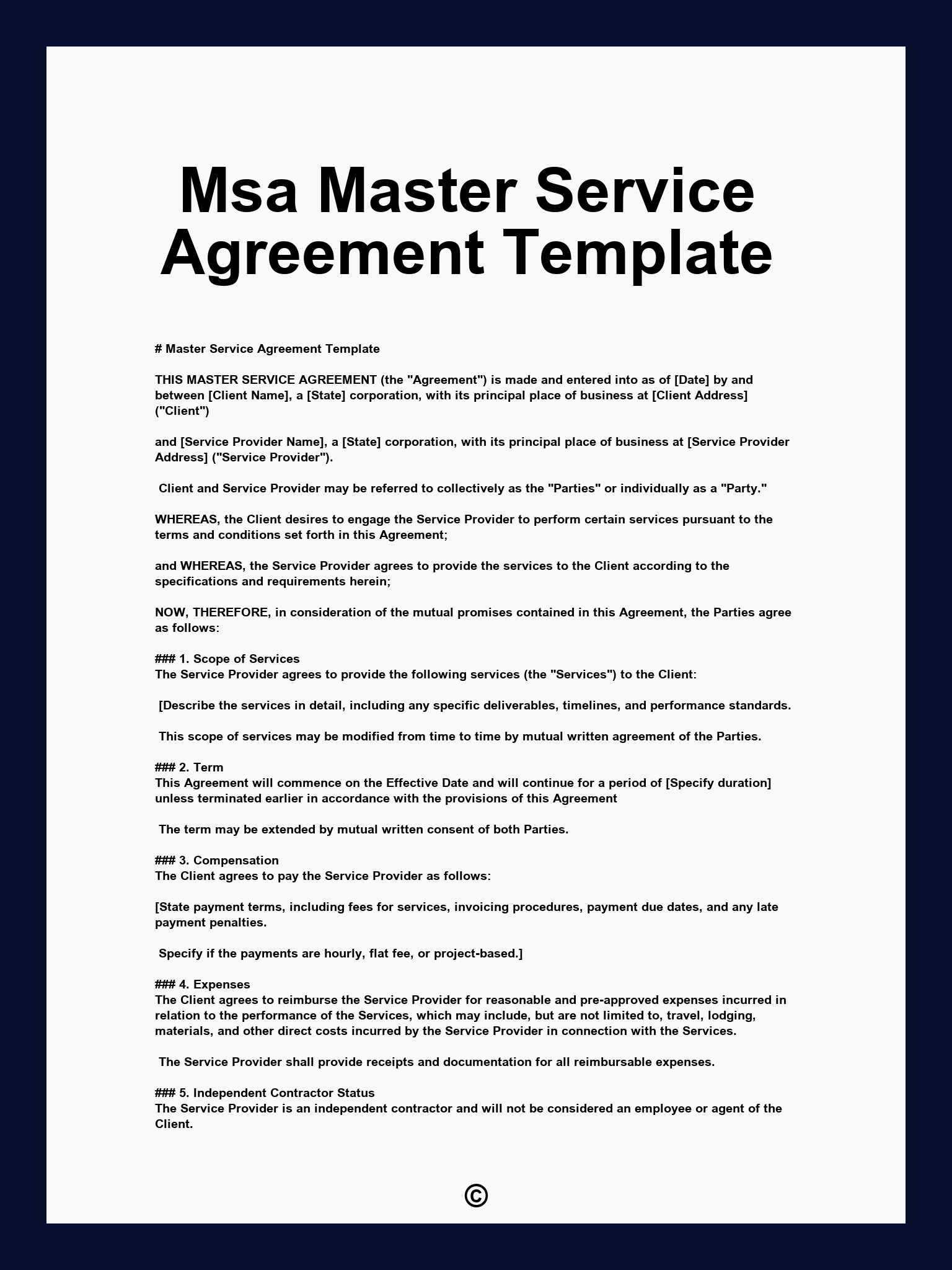 Msa Master Service Agreement Template Msa Master Service Agreement Template
