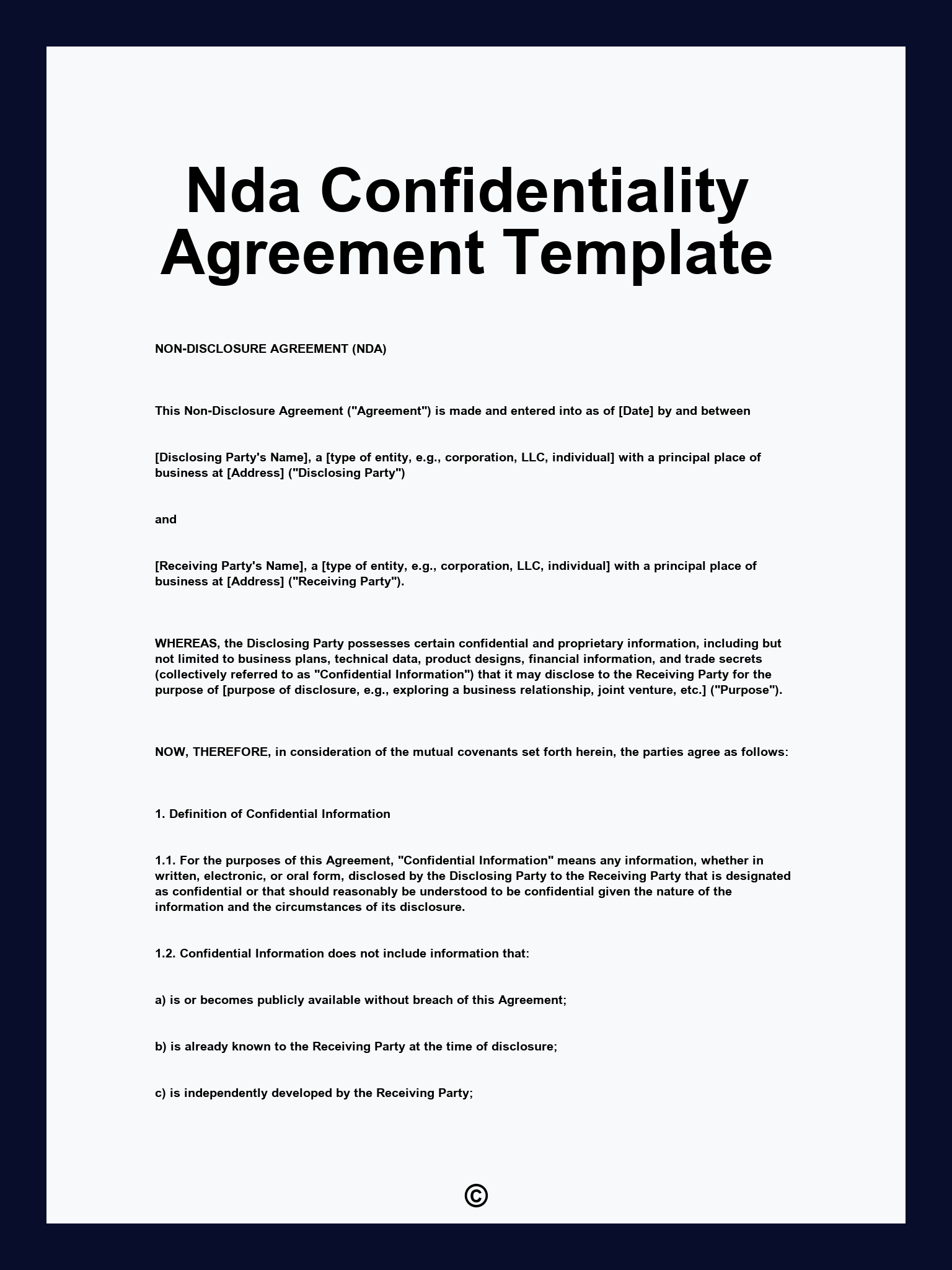 Nda Confidentiality Agreement Template