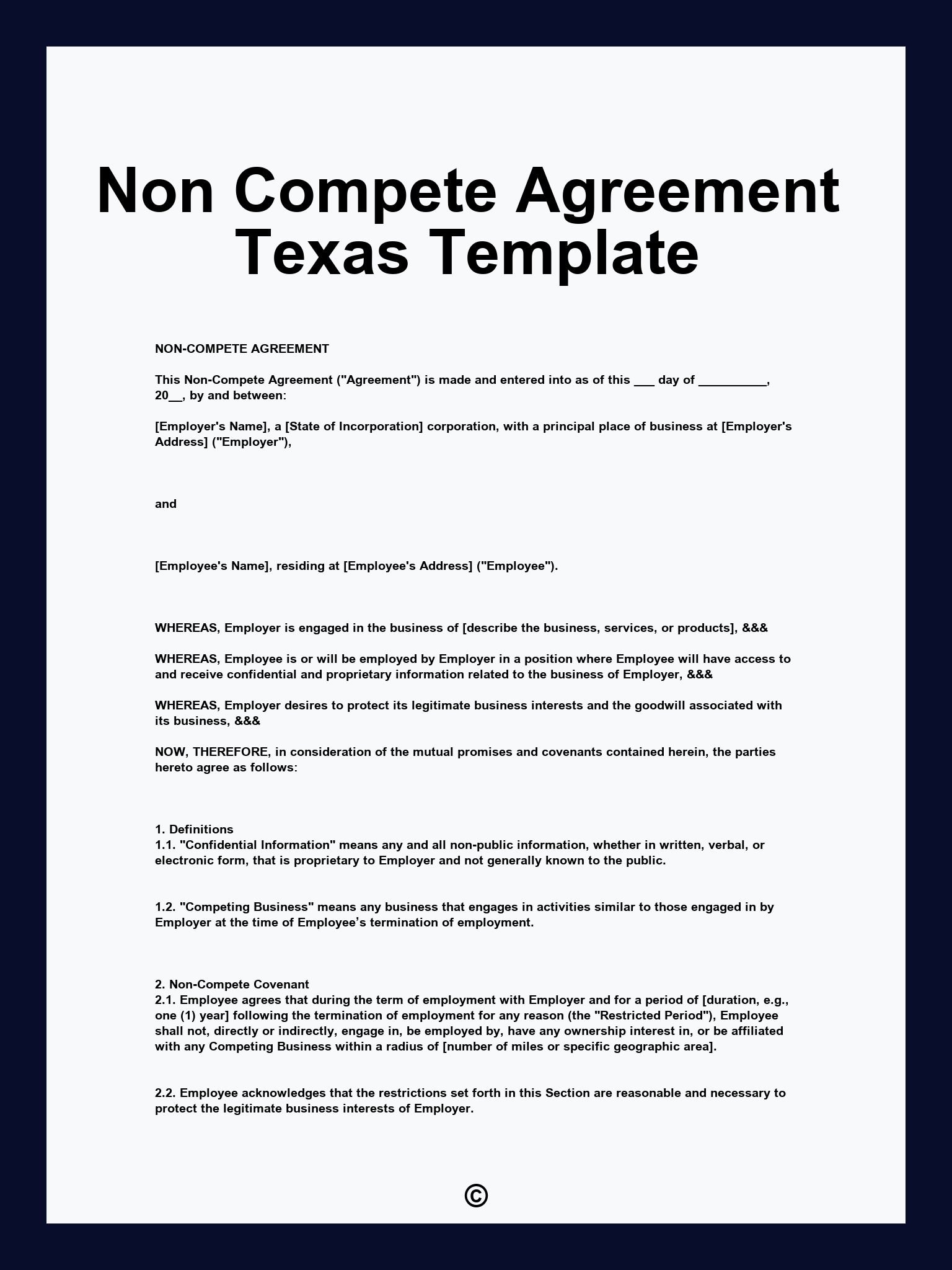 Non Compete Agreement Texas Template