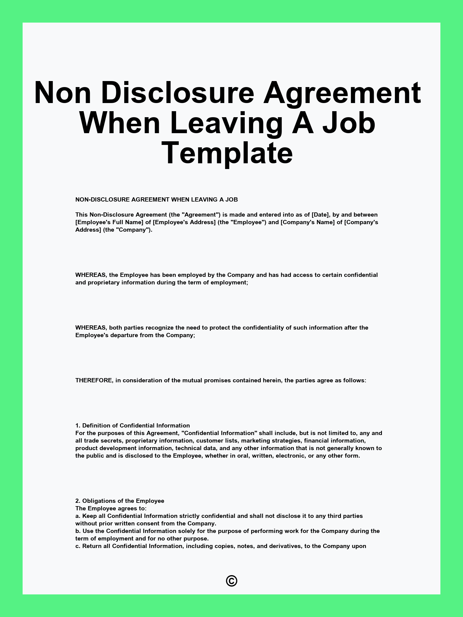 Non Disclosure Agreement When Leaving A Job Template