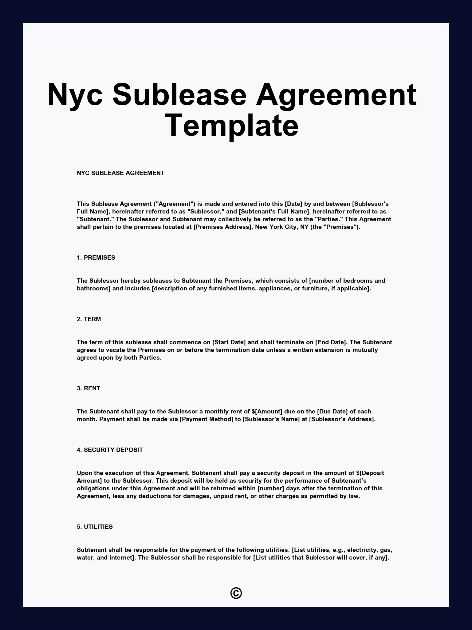 Nyc Sublease Agreement Template