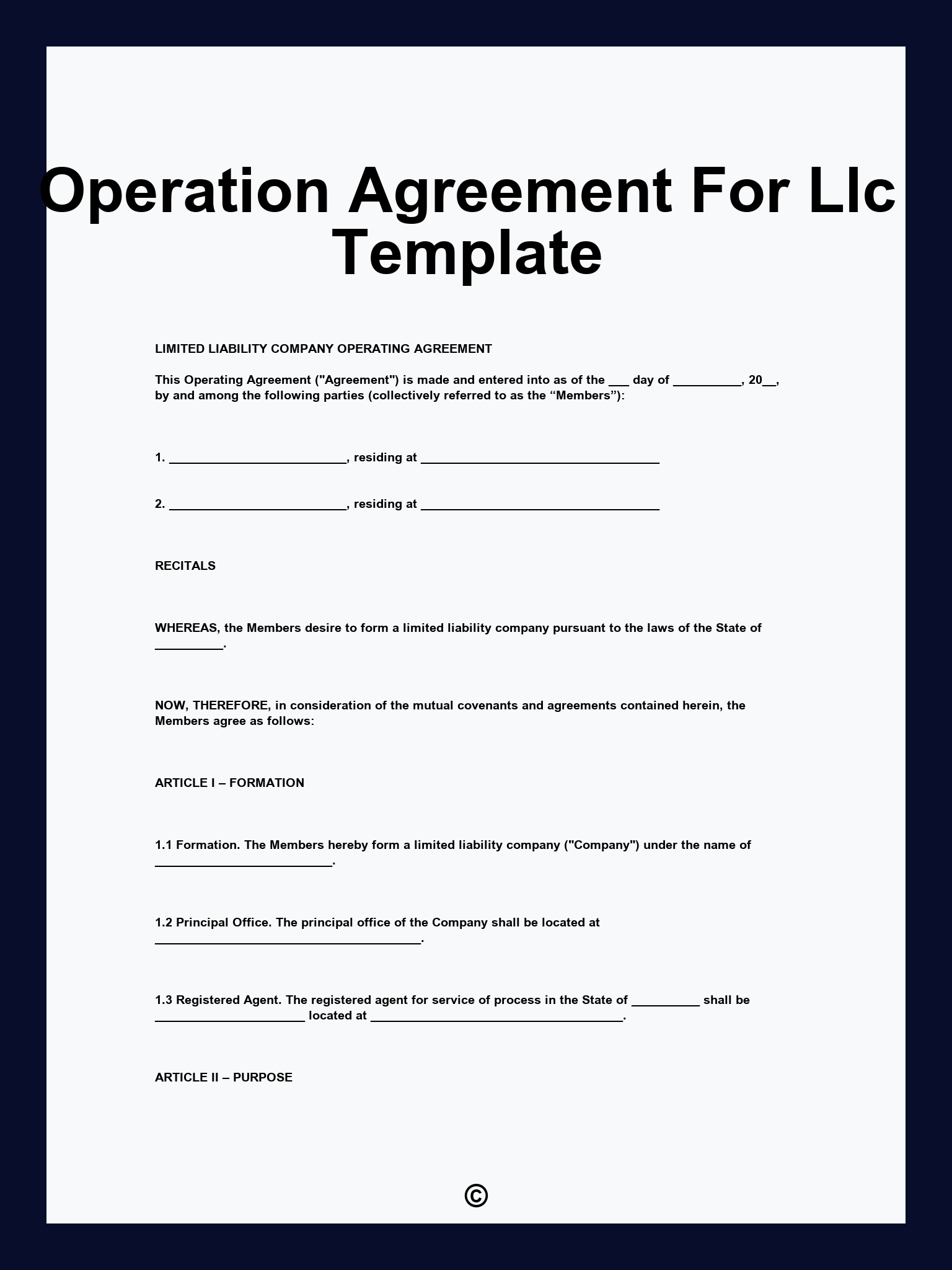 Operation Agreement For Llc Template