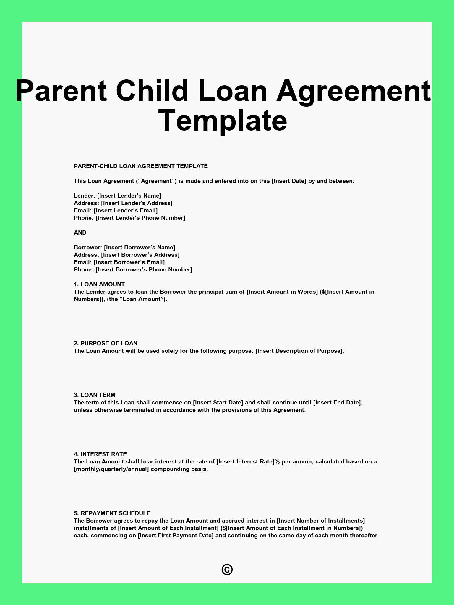 Parent Child Loan Agreement Template