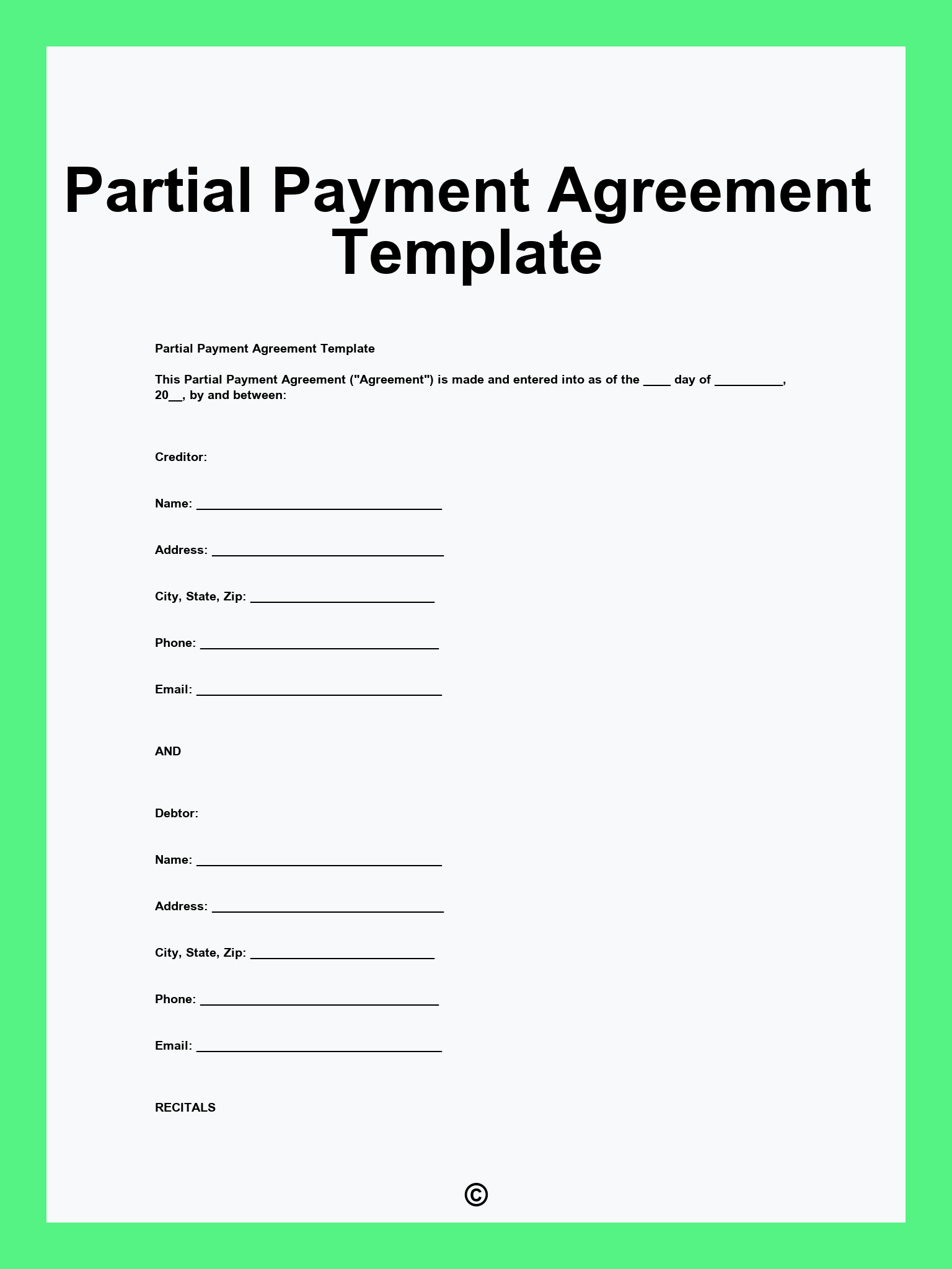 Partial Payment Agreement Template