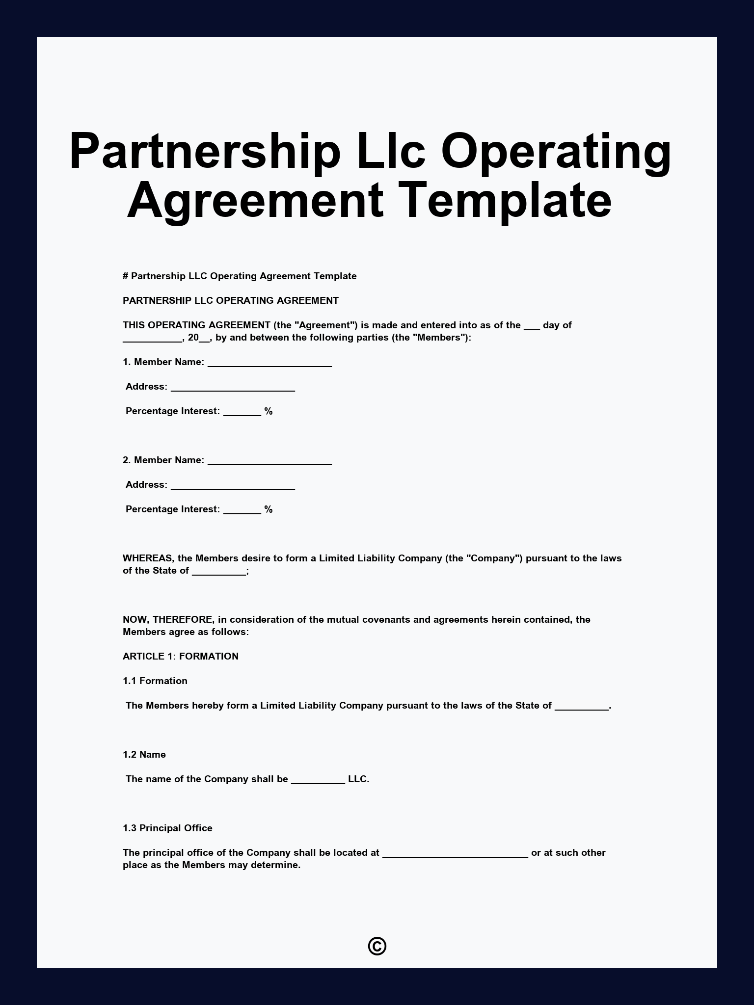 Partnership Llc Operating Agreement Template Partnership Llc Operating Agreement Template