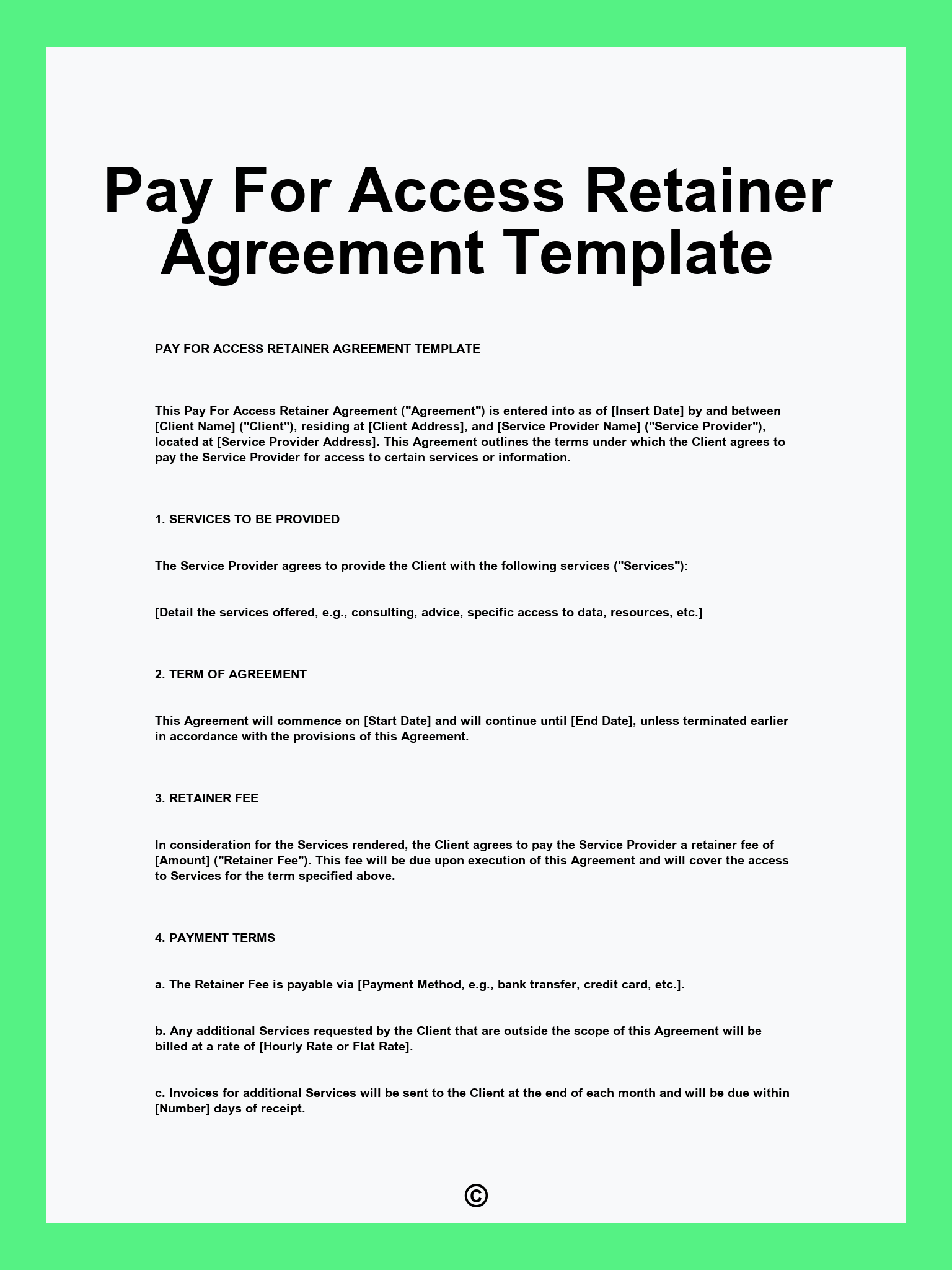 Pay For Access Retainer Agreement Template