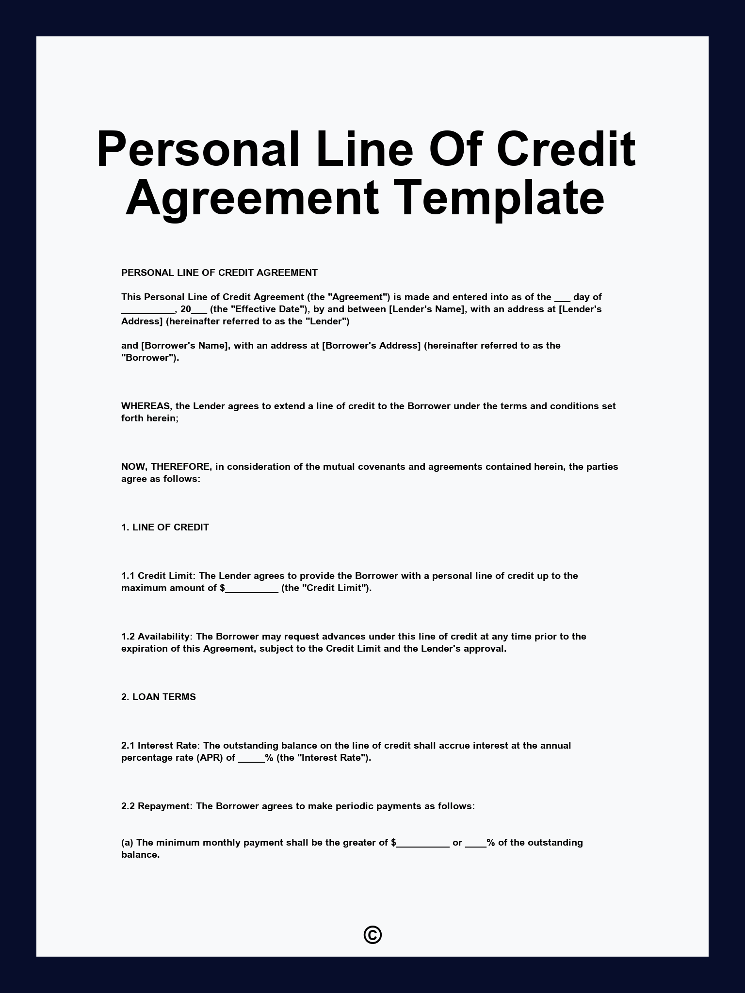 Personal Line Of Credit Agreement Template