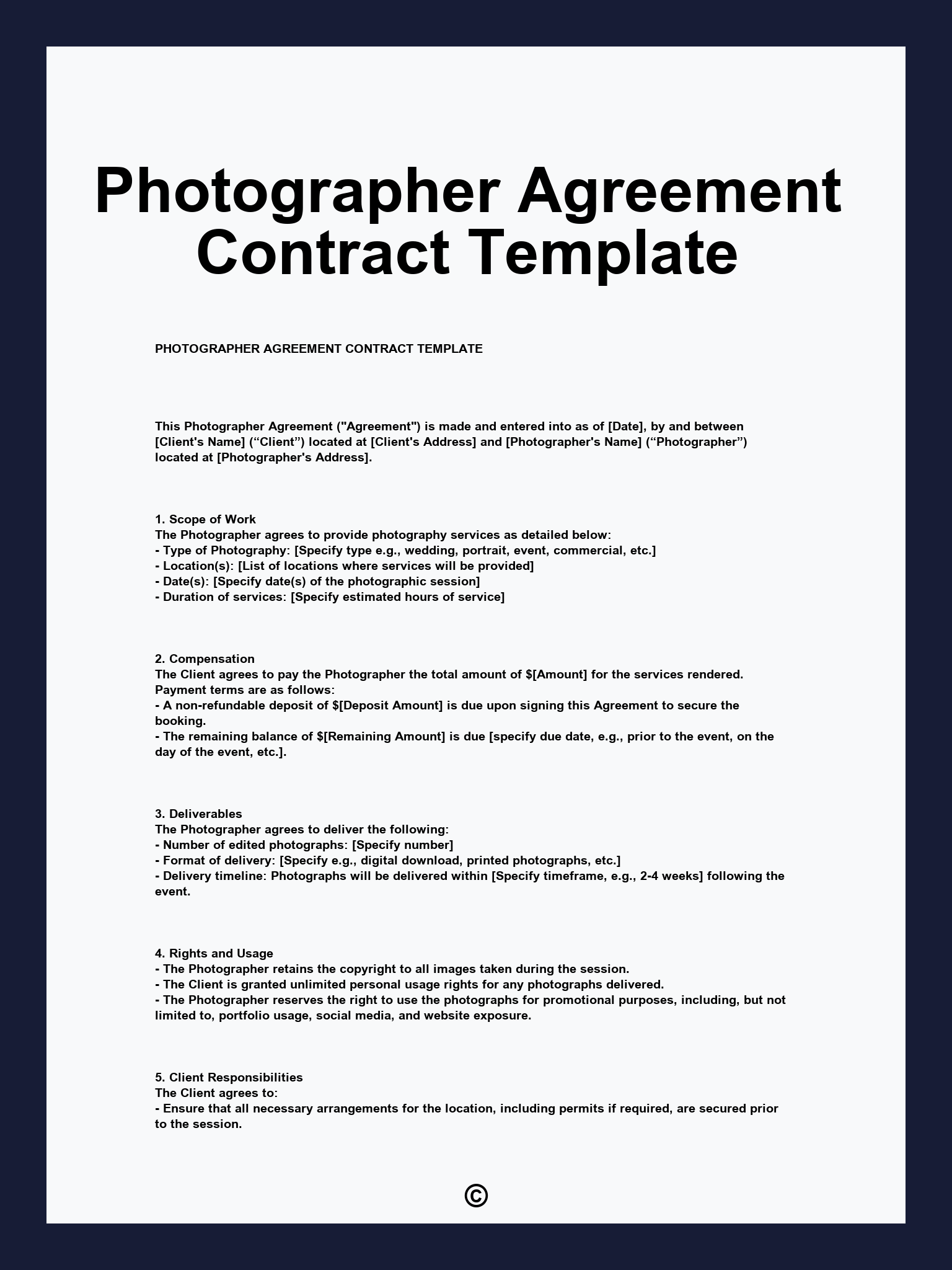 Photographer Agreement Contract Template