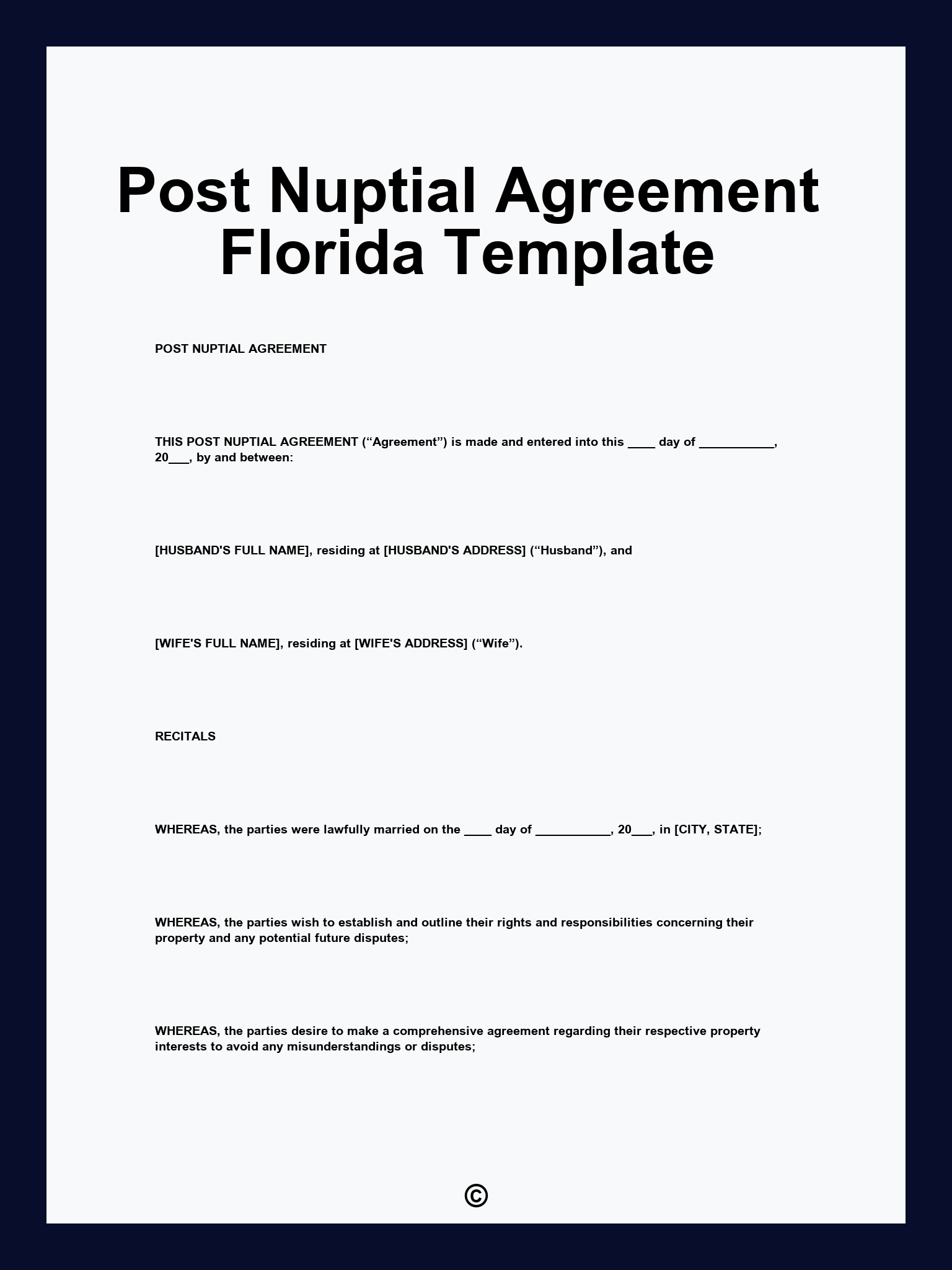 Post Nuptial Agreement Florida Template