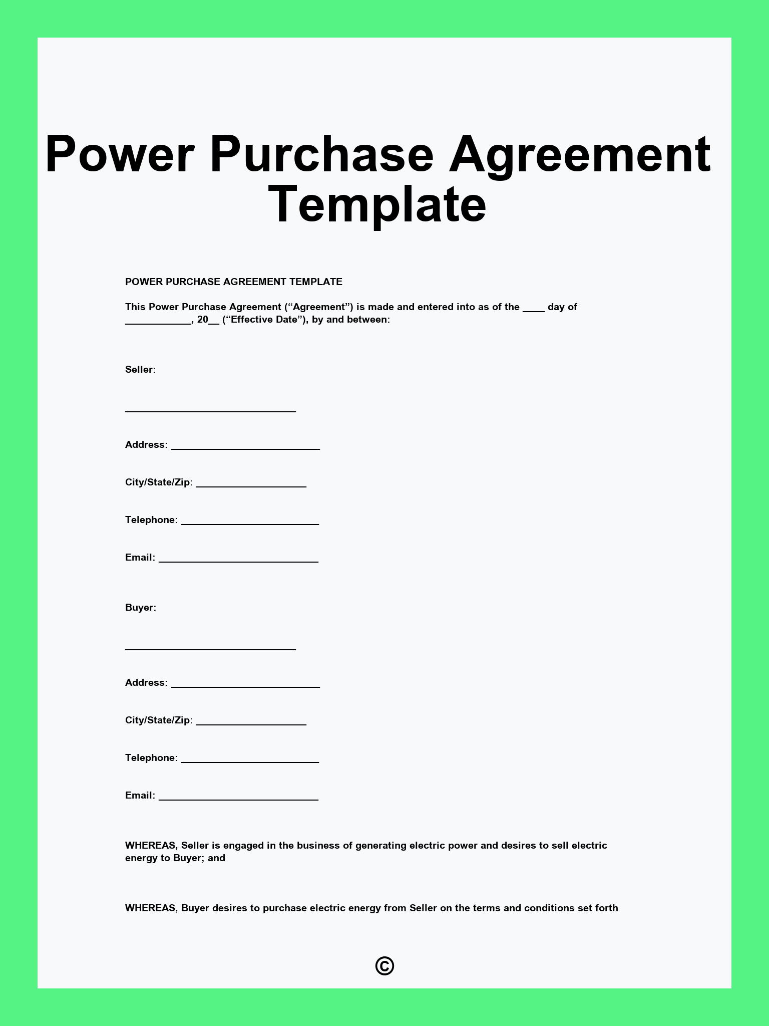 Power Purchase Agreement Template