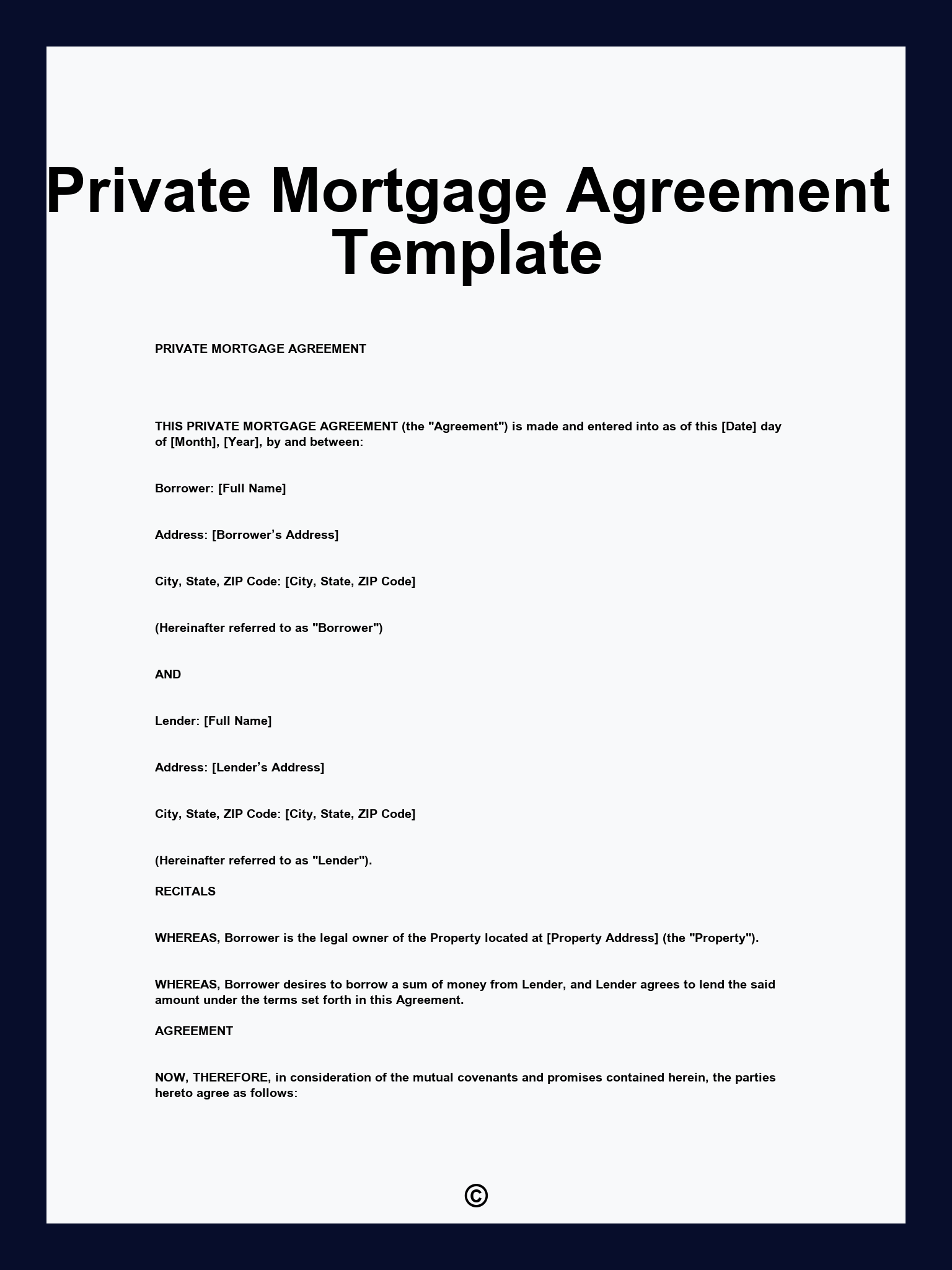 Private Mortgage Agreement Template