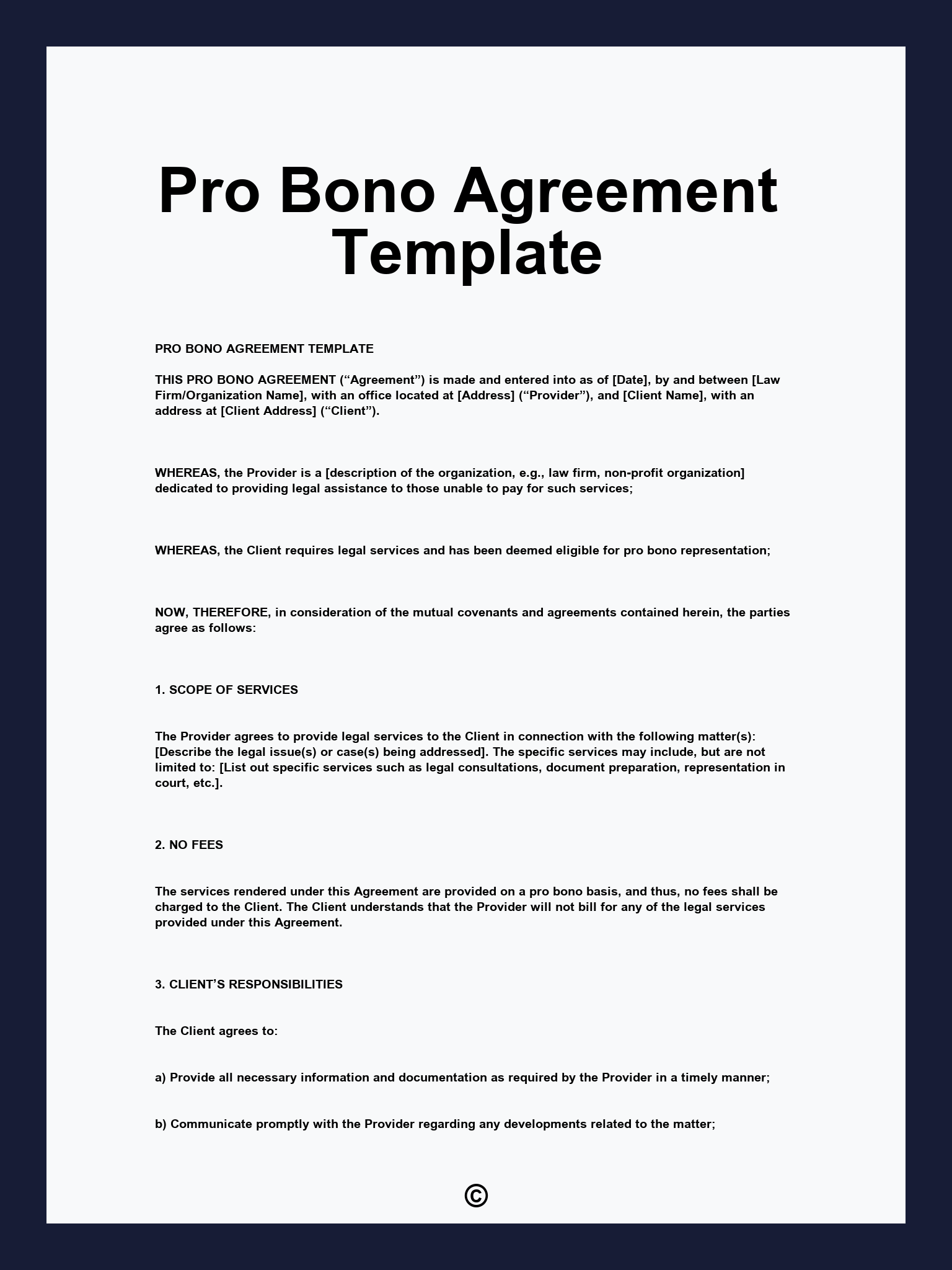 Pro Bono Agreement Template