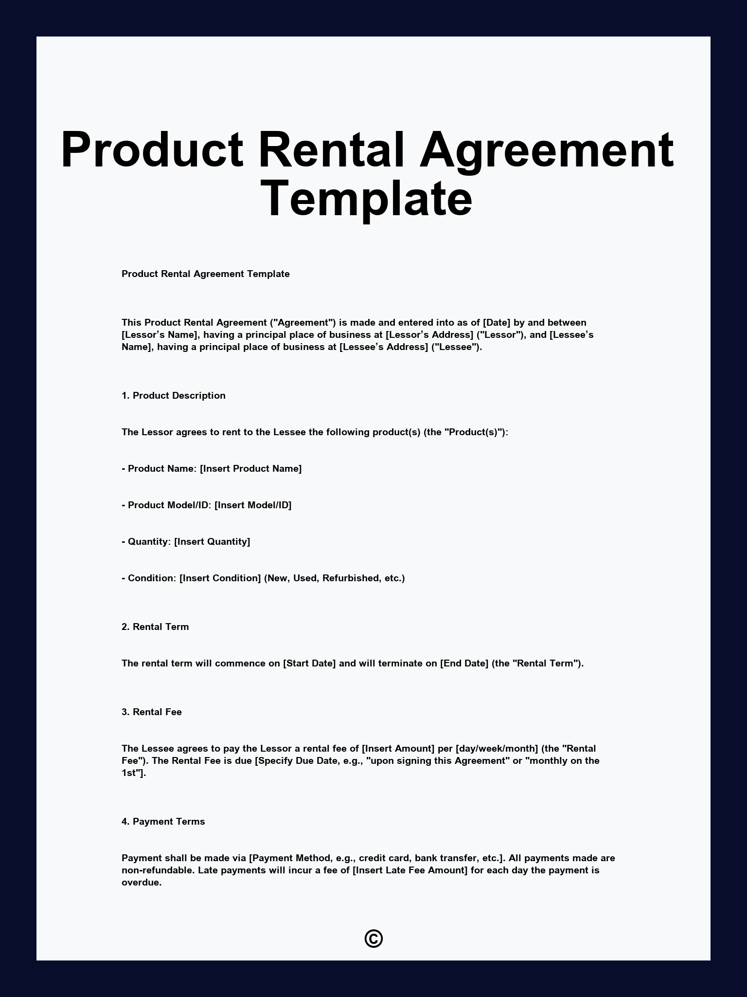 Product Rental Agreement Template