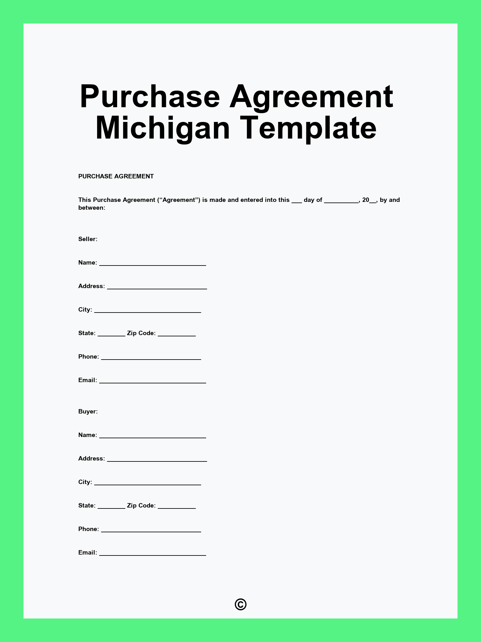 Purchase Agreement Michigan Template