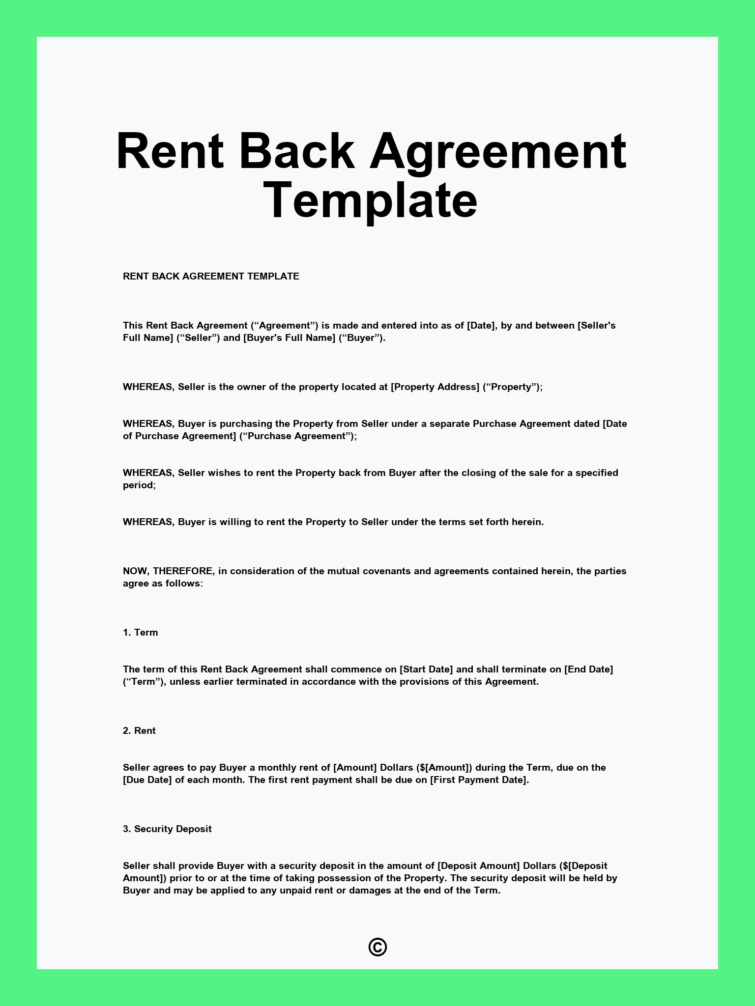 Rent Back Agreement Template