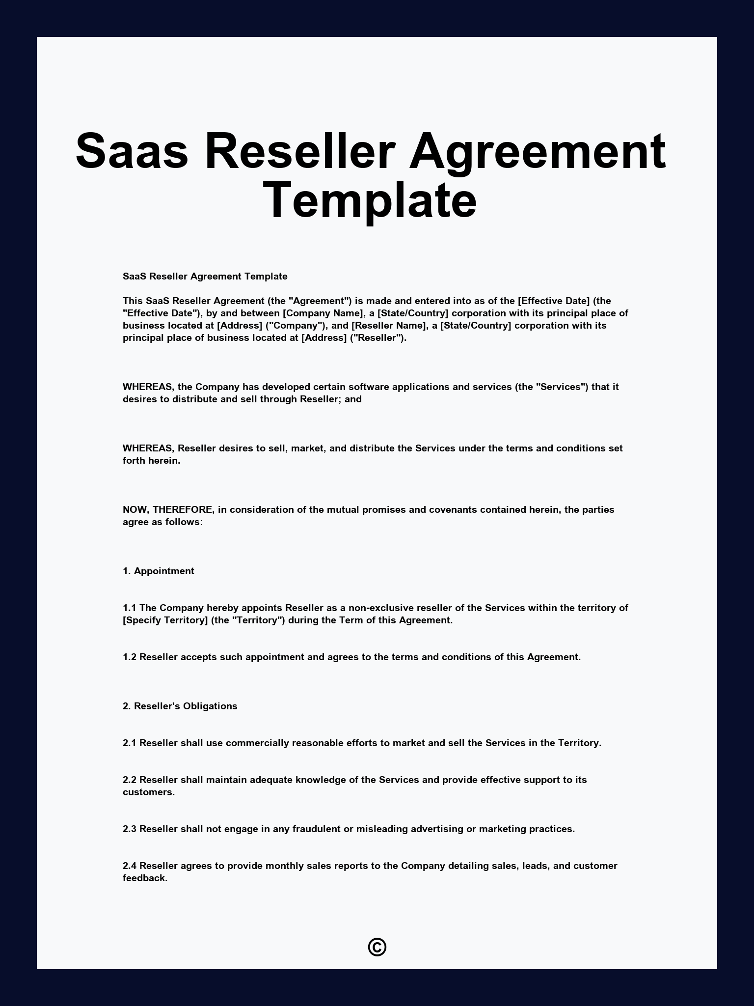 Saas Reseller Agreement Template