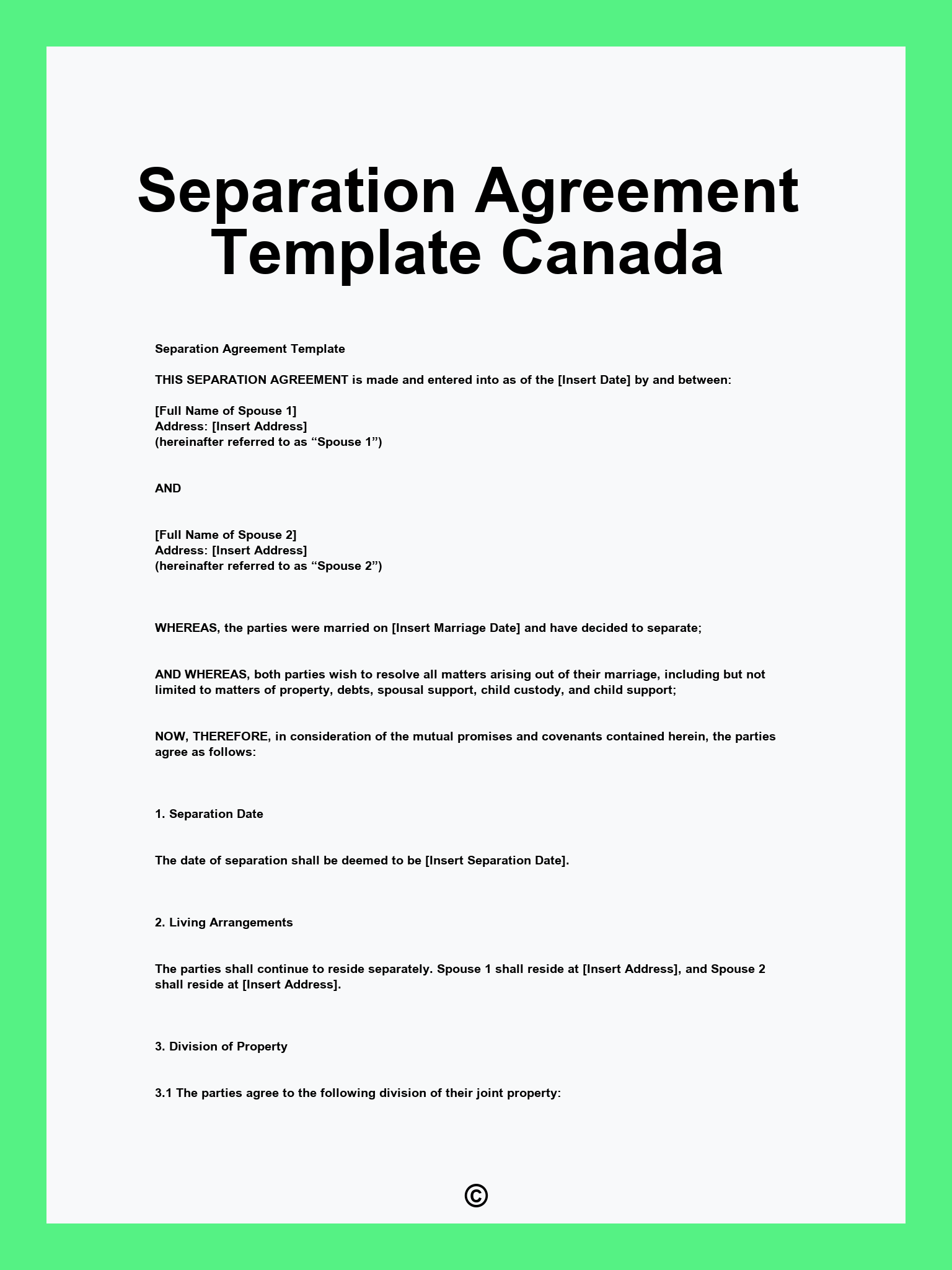 Separation Agreement Template Canada