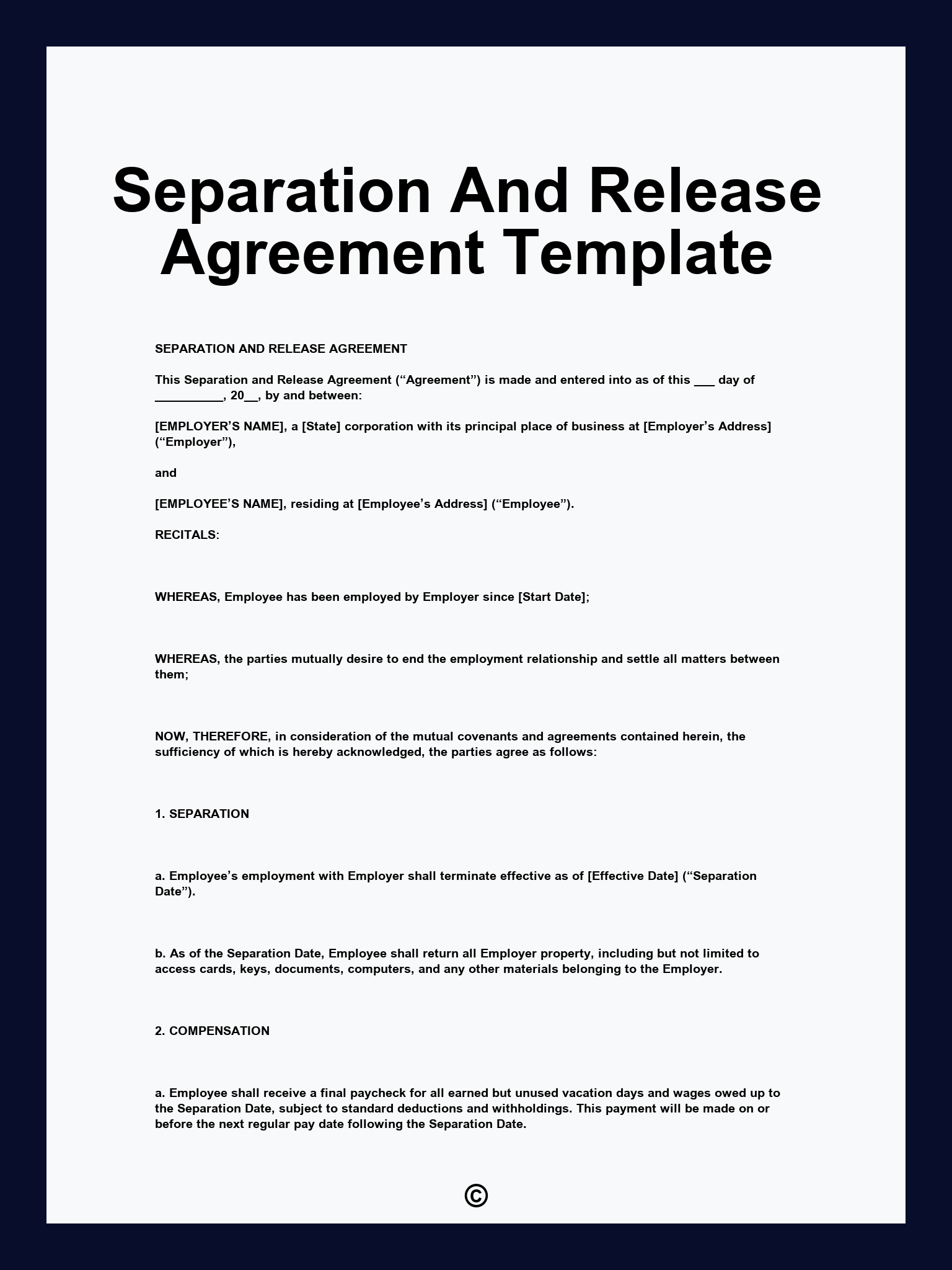 Separation And Release Agreement Template