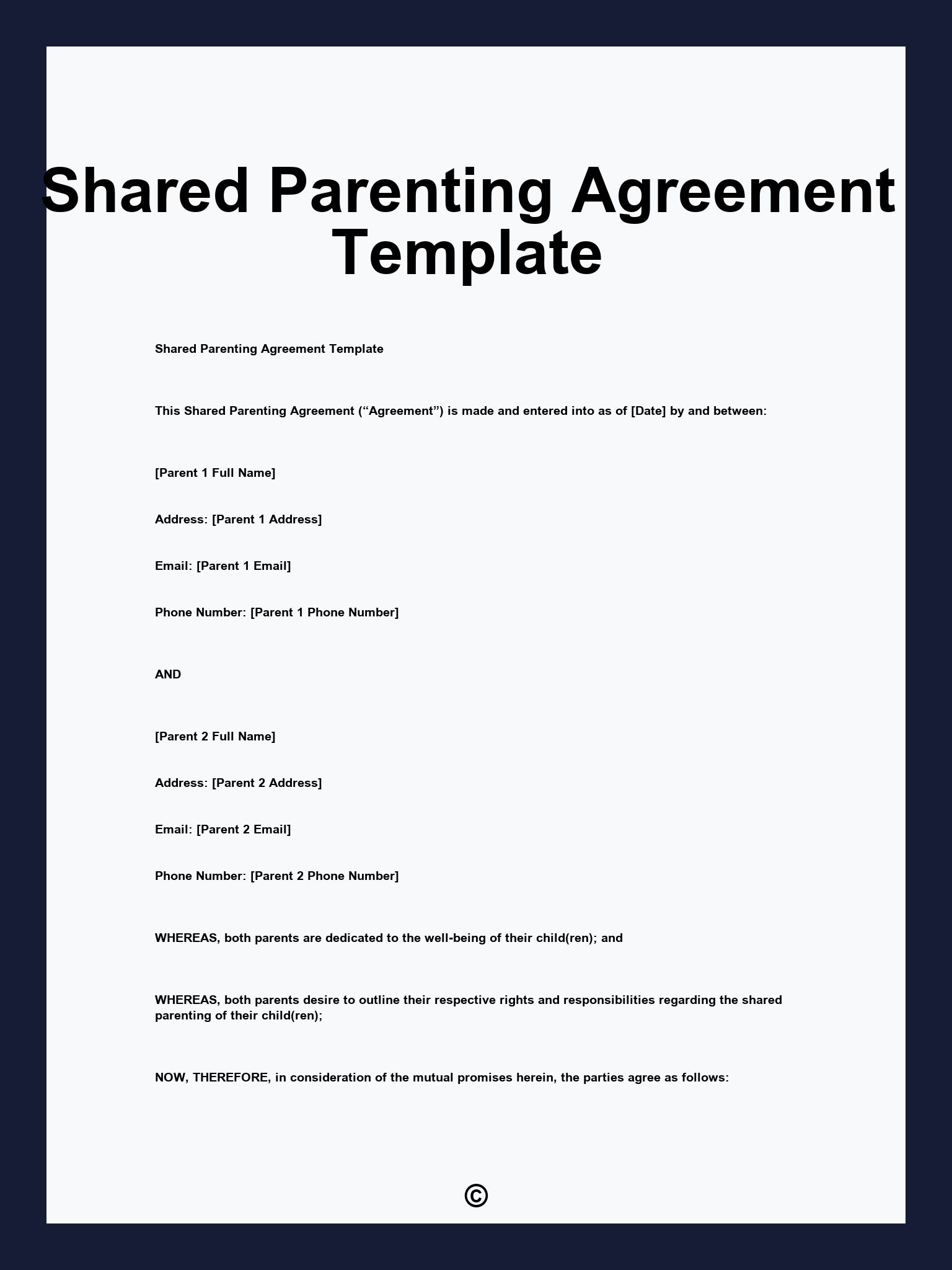 Shared Parenting Agreement Template