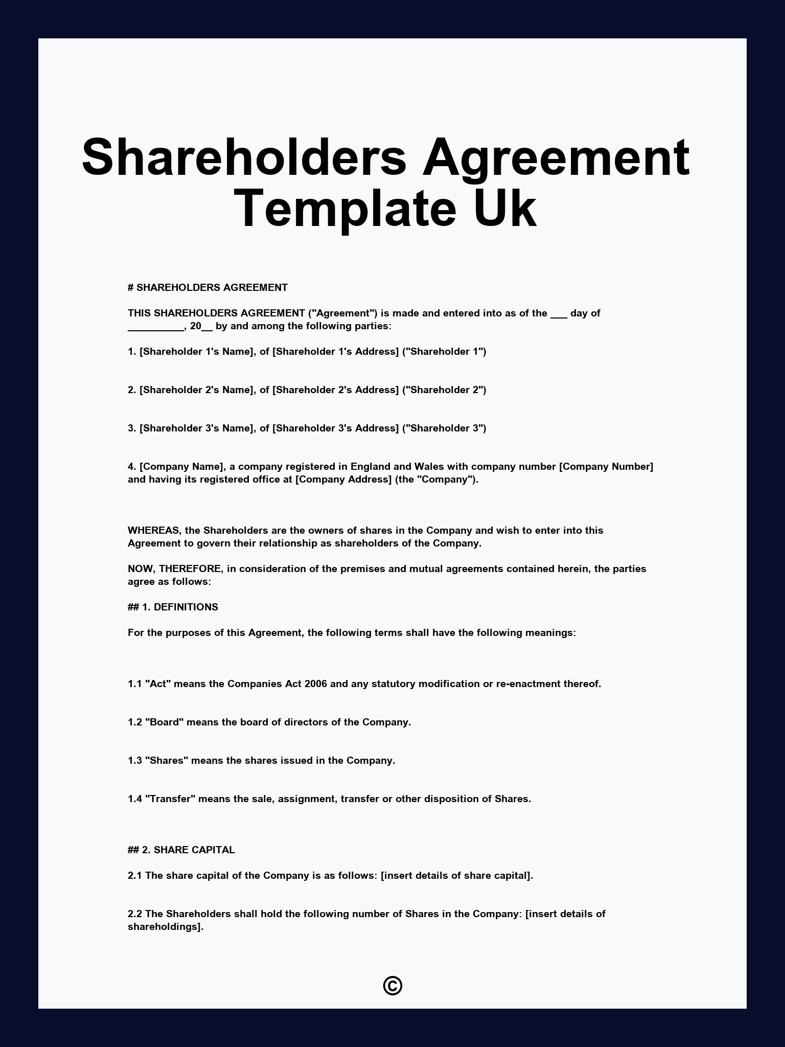 Shareholders Agreement Template Uk