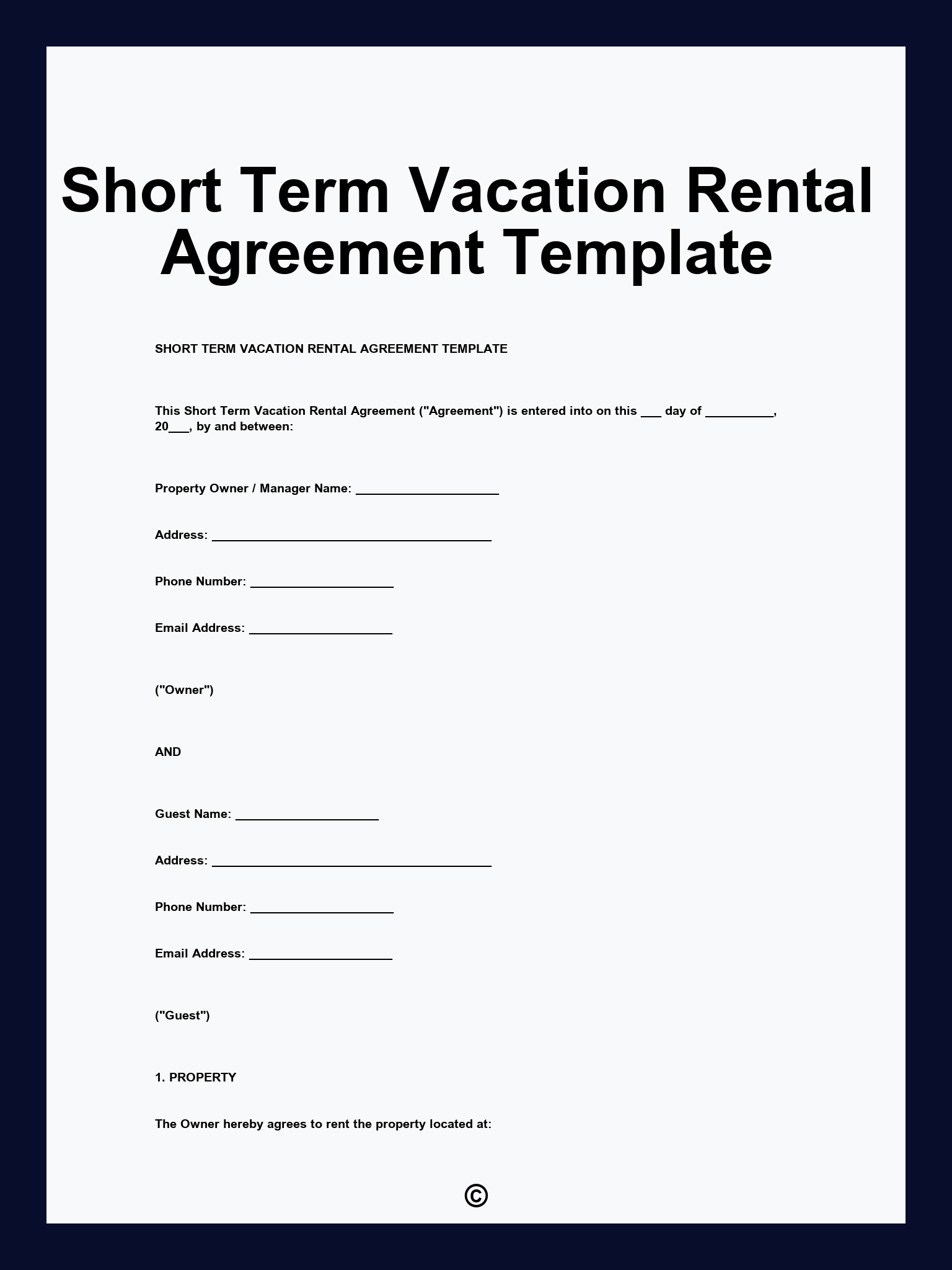Short Term Vacation Rental Agreement Template