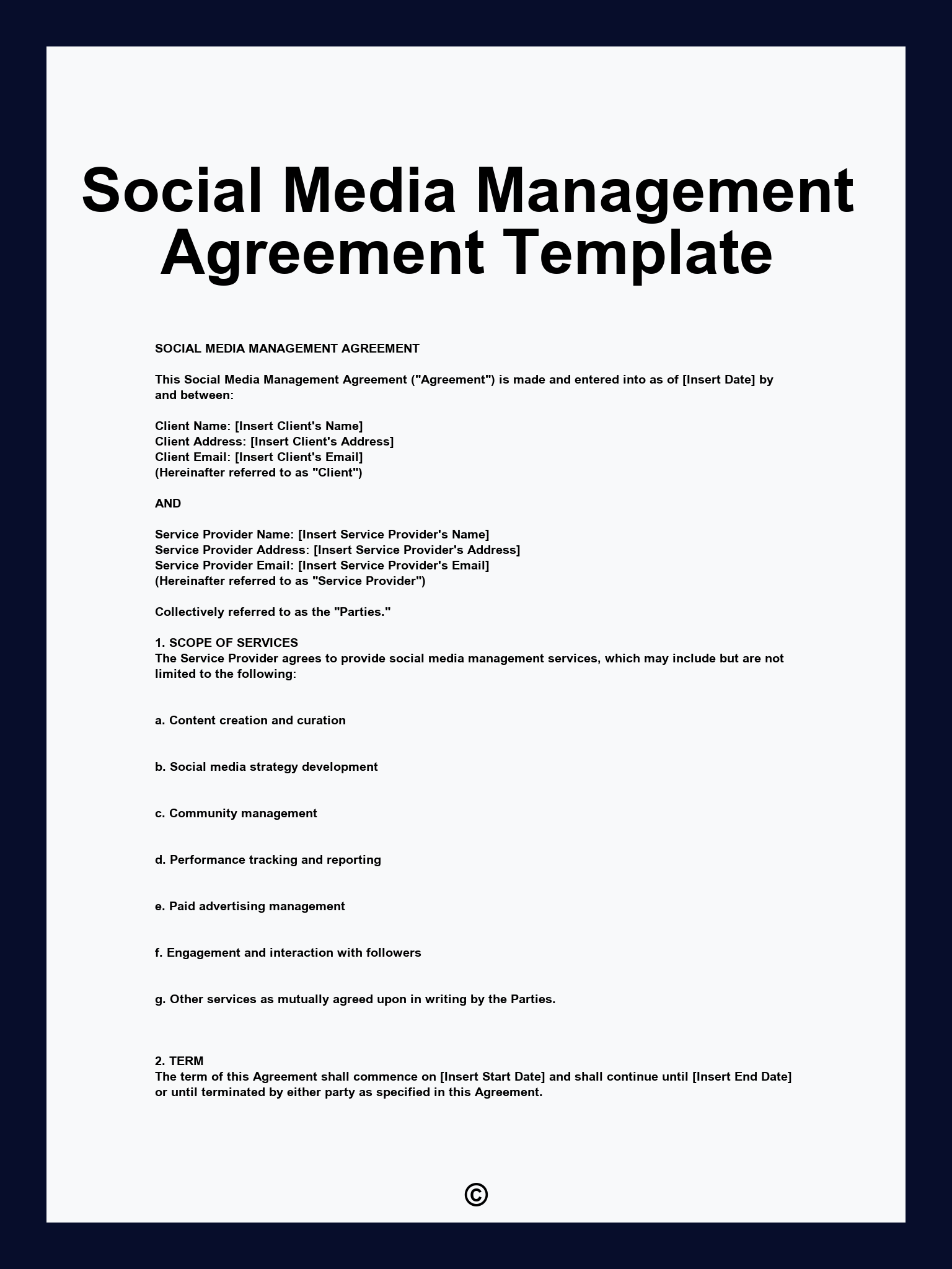 Social Media Management Agreement Template